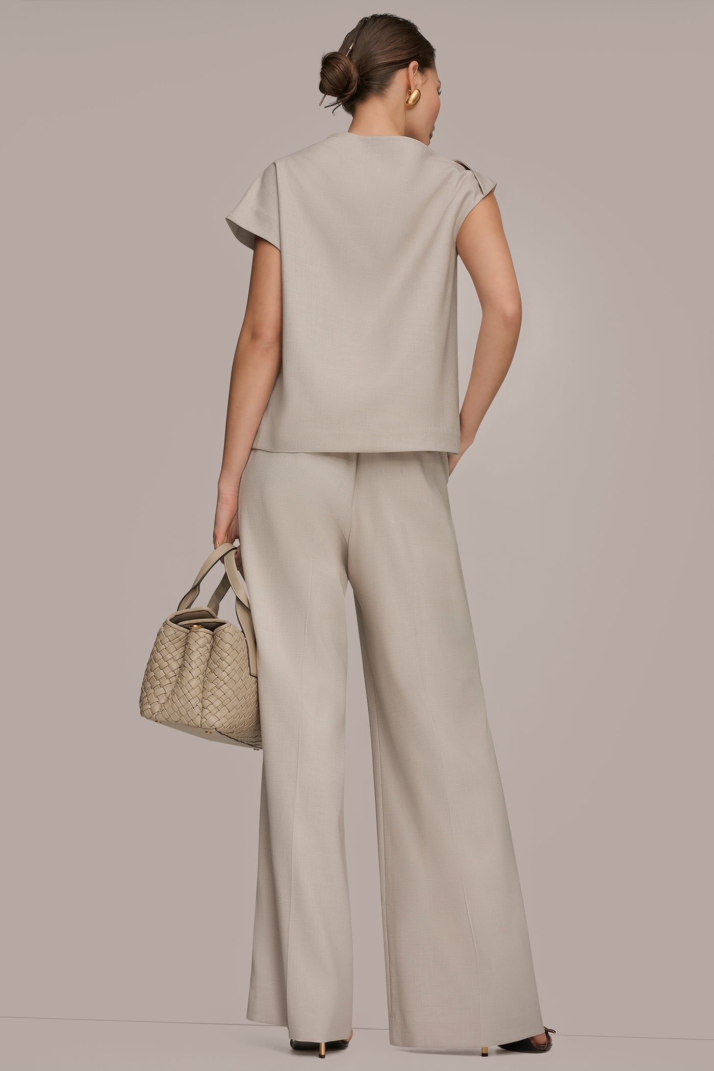 Tuscan Grey ASYMMETRIC DRAPE BLOUSE Donna Karan