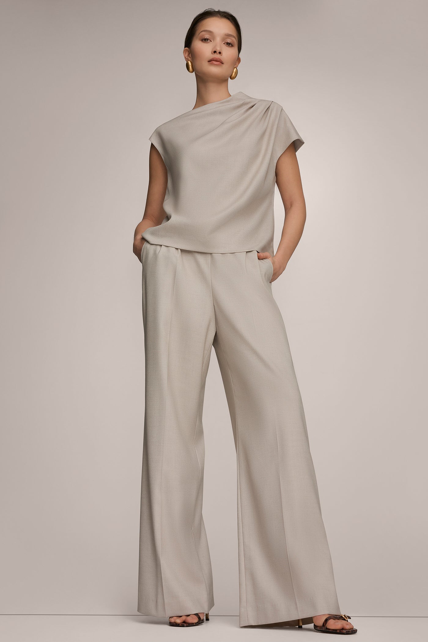Tuscan Grey ASYMMETRIC DRAPE BLOUSE Donna Karan