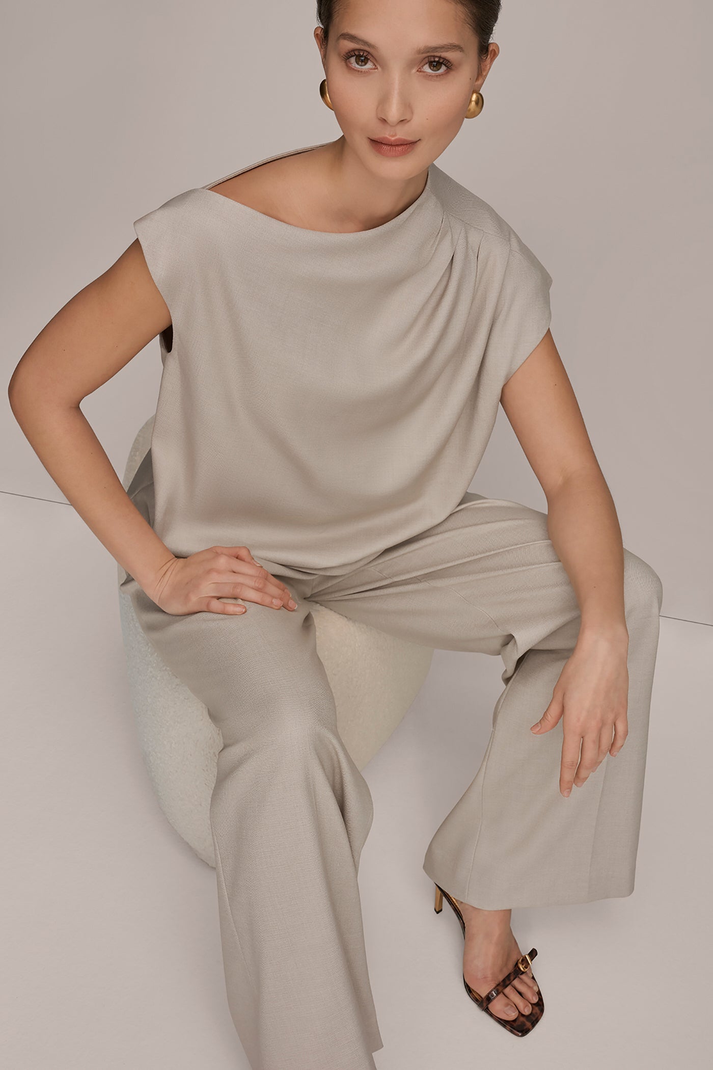 Tuscan Grey ASYMMETRIC DRAPE BLOUSE Donna Karan