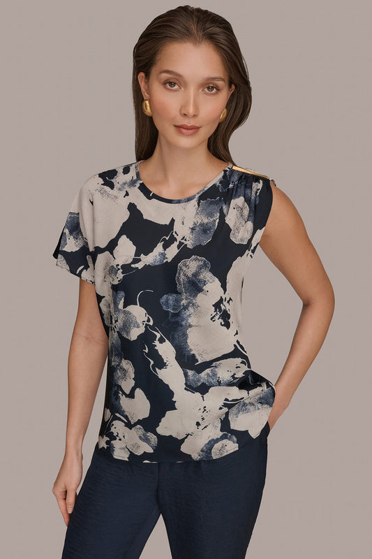 Nightfall Multi ASYMMETRICAL SHOULDER BLOUSE Donna Karan