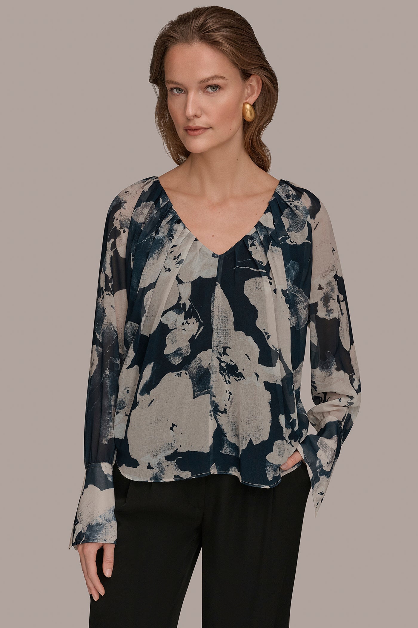 Nightfall Multi PRINTED CHIFFON TOP Donna Karan