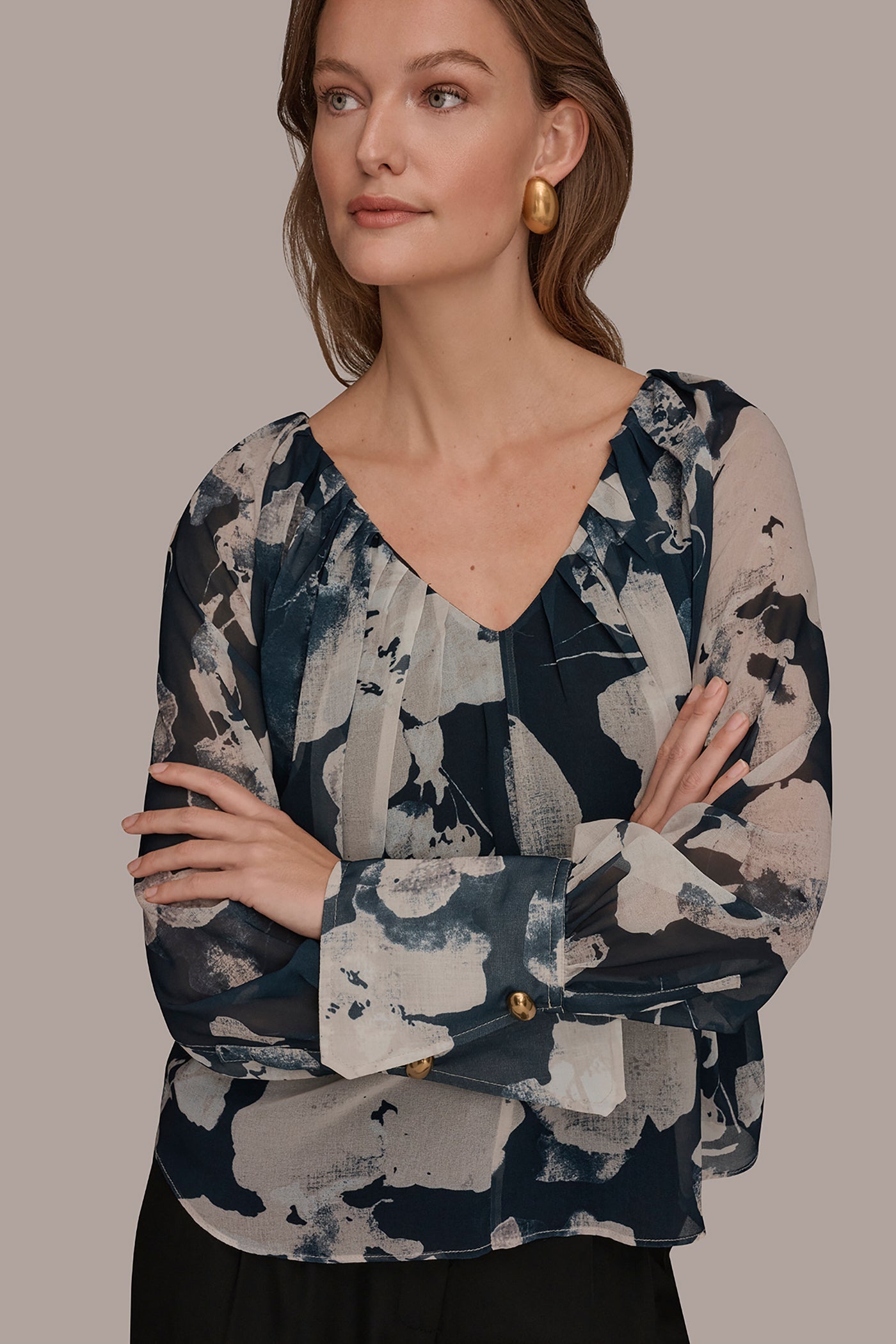 Nightfall Multi PRINTED CHIFFON TOP Donna Karan