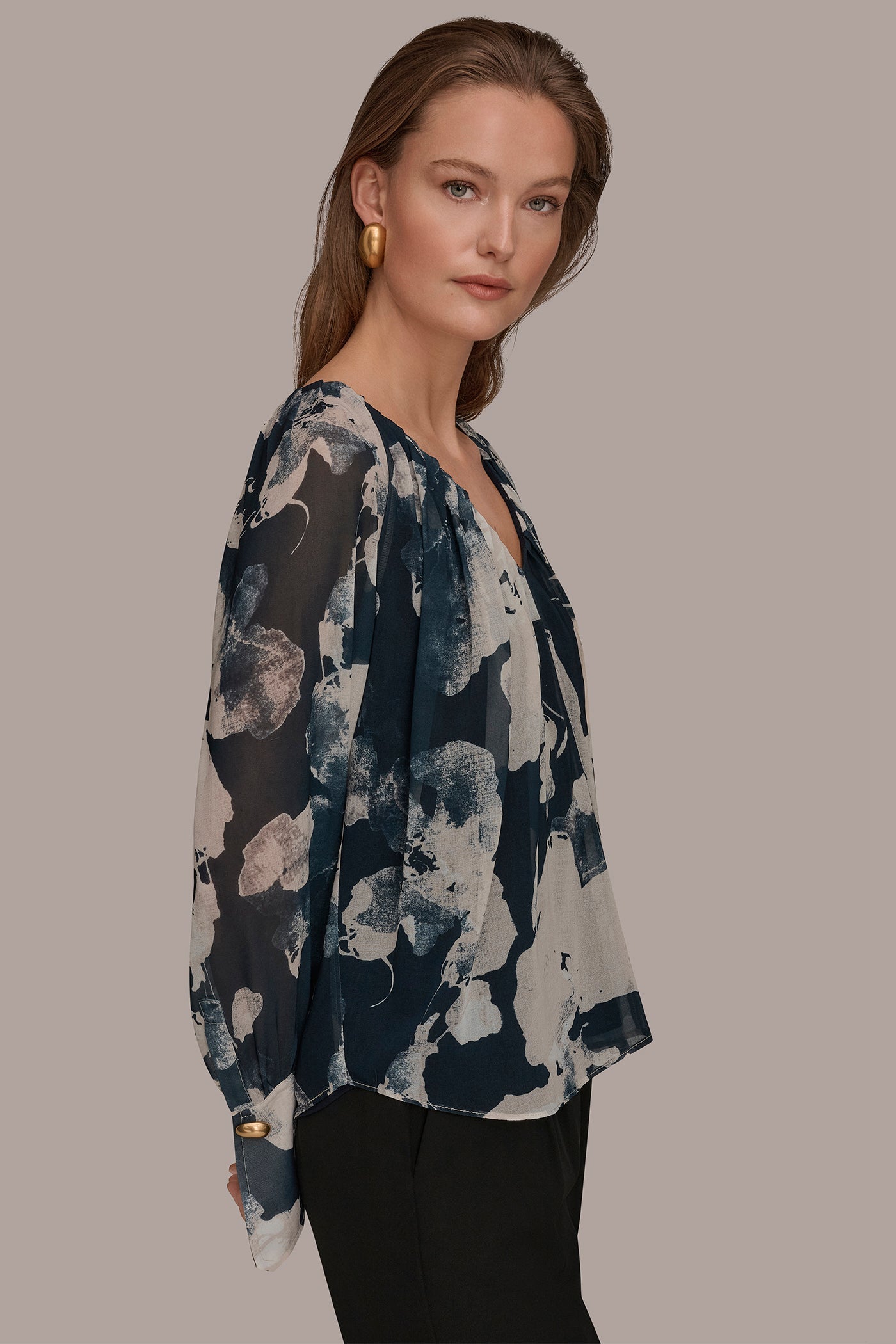 Nightfall Multi PRINTED CHIFFON TOP Donna Karan