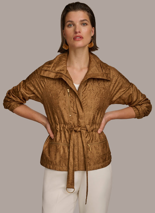 Bronze TEXTURE BELTED WRAP JACKET Donna Karan