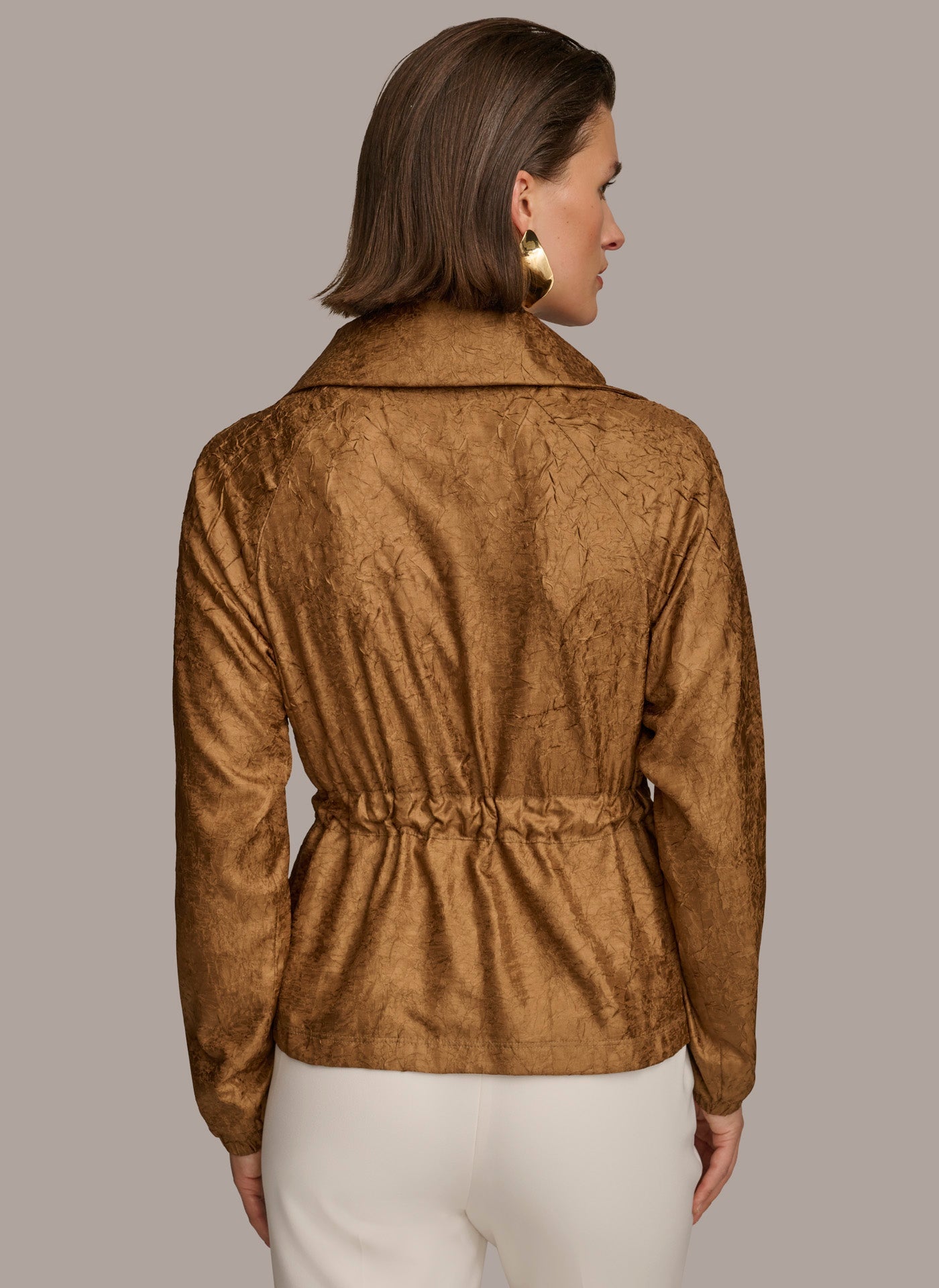 Bronze TEXTURE BELTED WRAP JACKET Donna Karan
