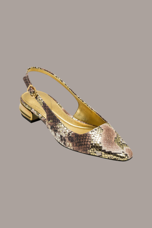 Cognac/Gold SAVITA POINTED SLINGBACK FLAT Donna Karan