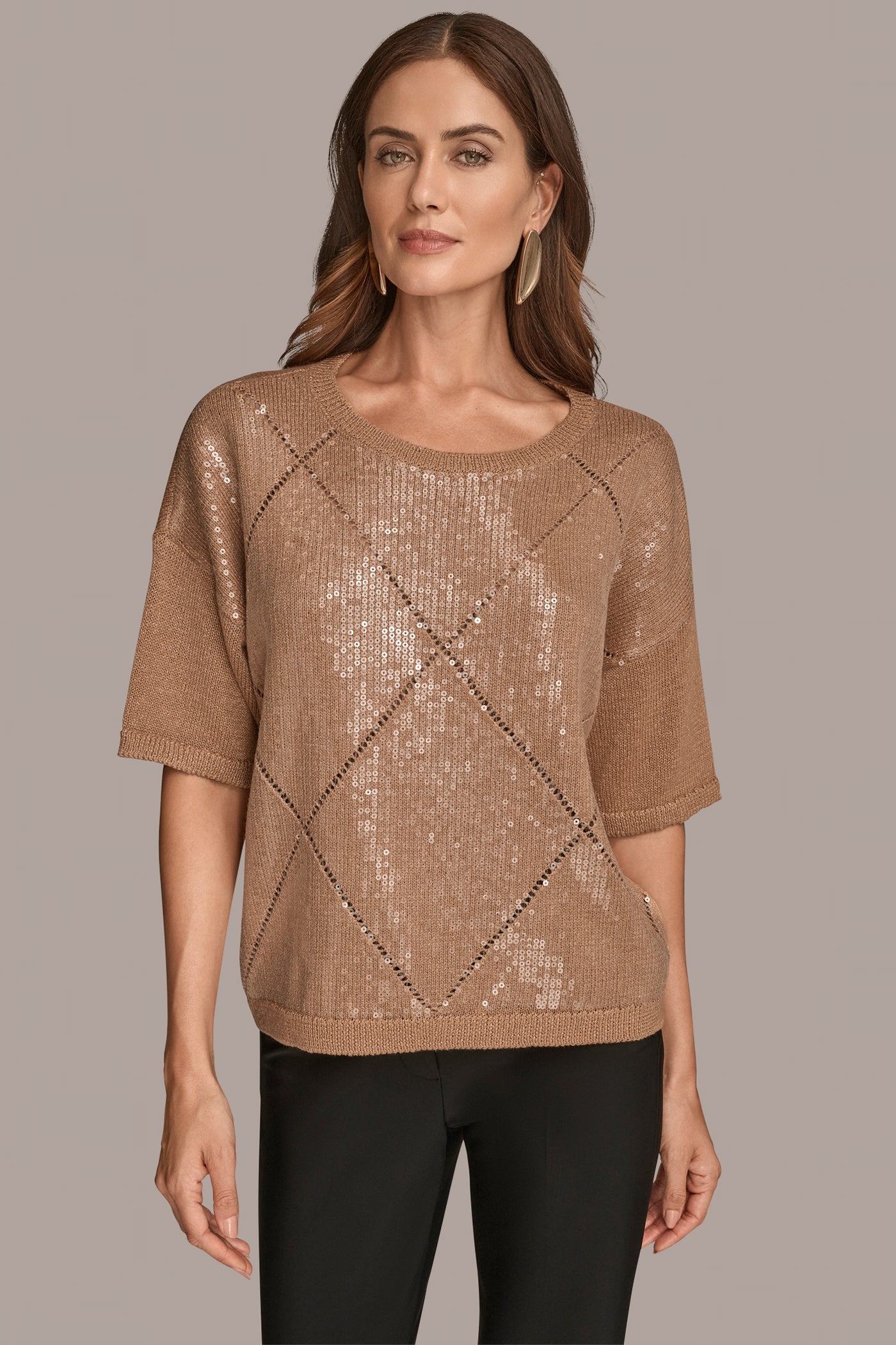 FAWN ELBOW-SLEEVE SEQUIN SWEATER Donna Karan