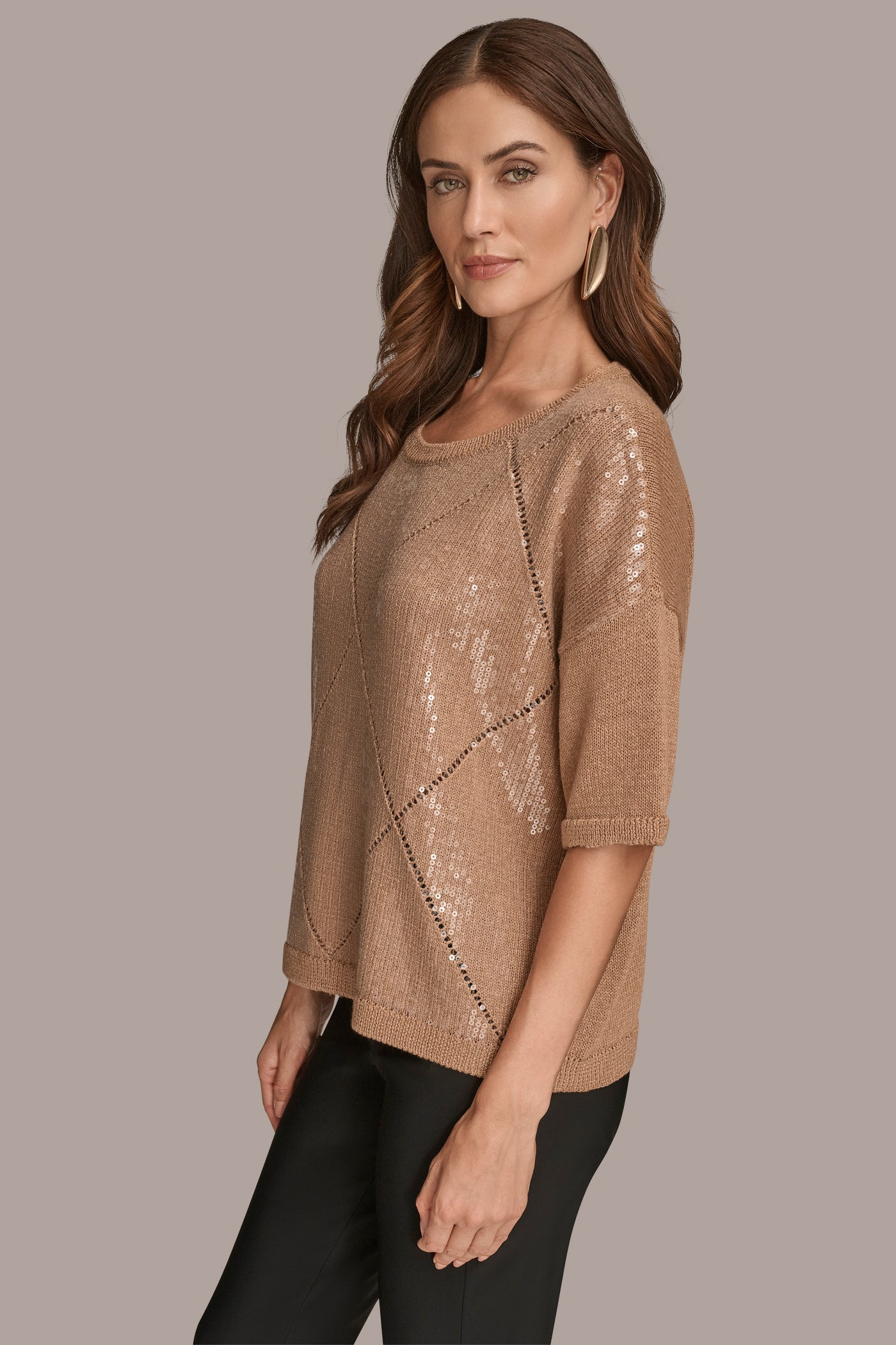 FAWN ELBOW-SLEEVE SEQUIN SWEATER Donna Karan