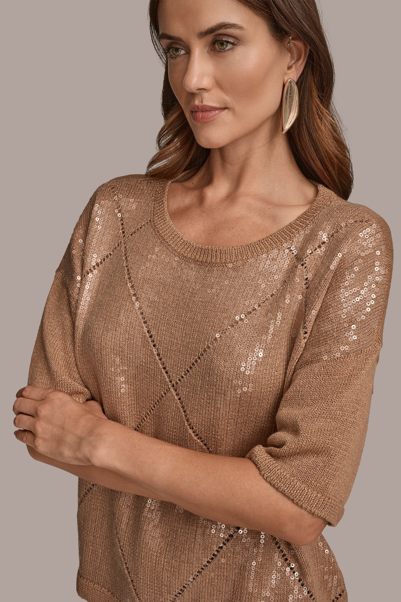 FAWN ELBOW-SLEEVE SEQUIN SWEATER Donna Karan