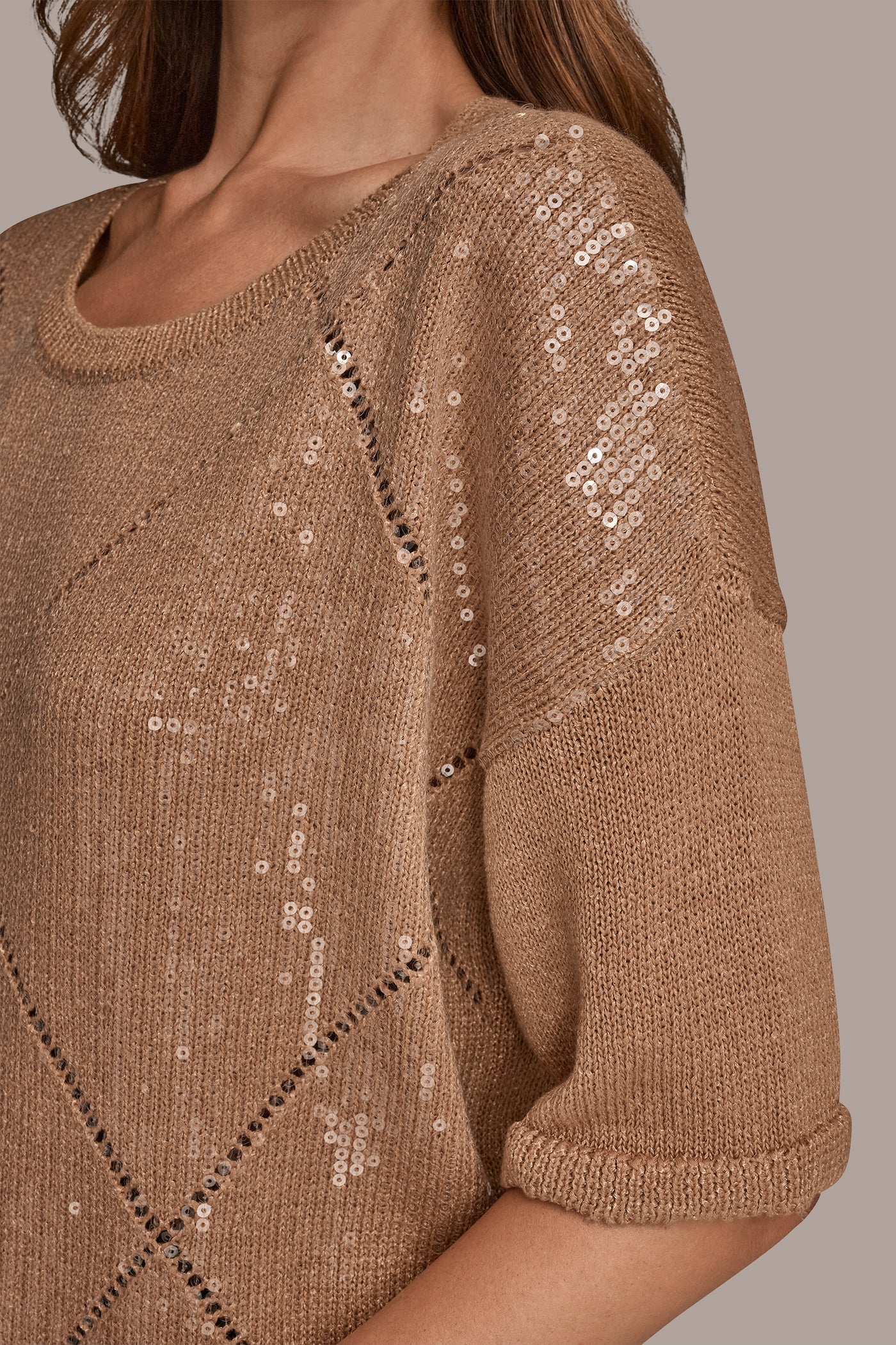 FAWN ELBOW-SLEEVE SEQUIN SWEATER Donna Karan