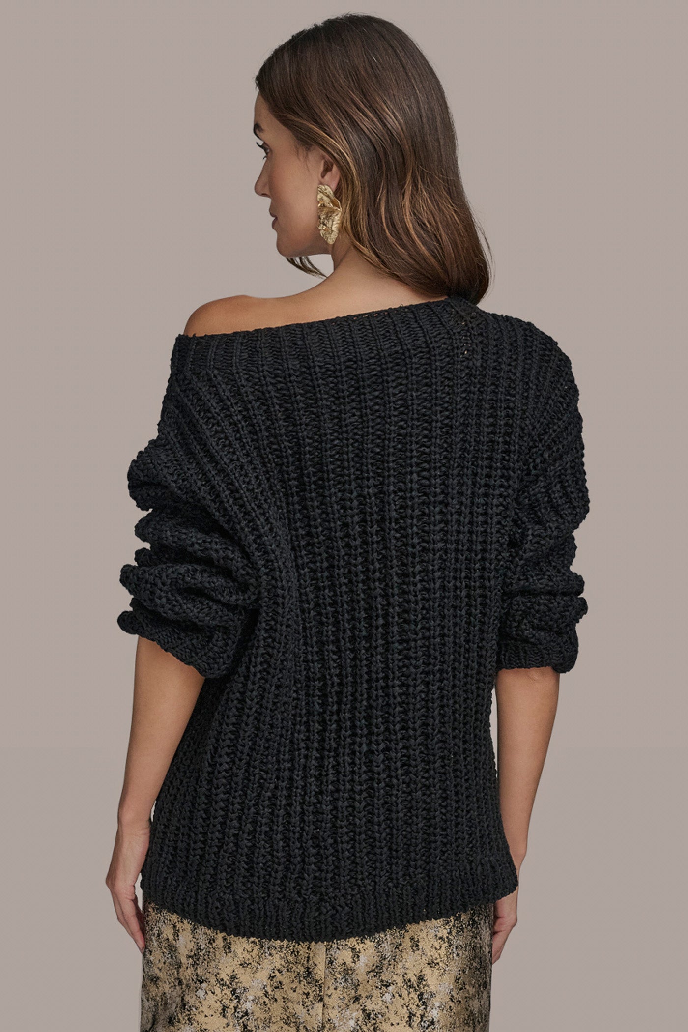 Black OPEN STITCH DOLMAN SWEATER Donna Karan