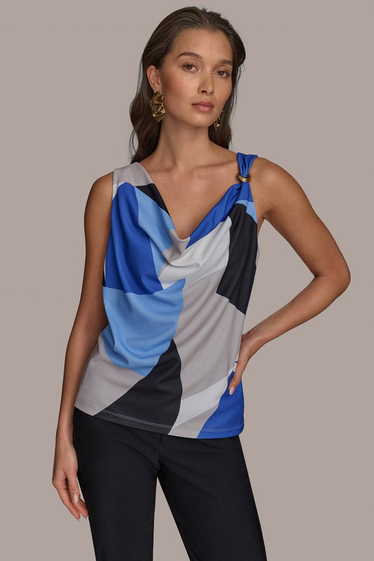 CIELO MULTI PRINTED COWL NECK TOP Donna Karan