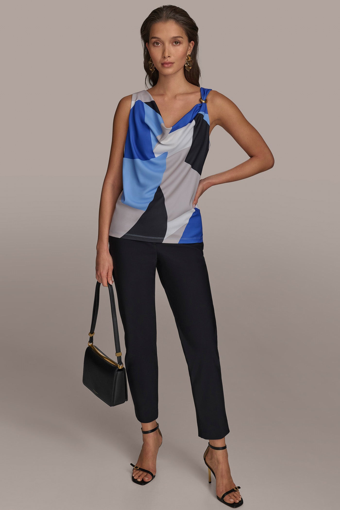 CIELO MULTI PRINTED COWL NECK TOP Donna Karan