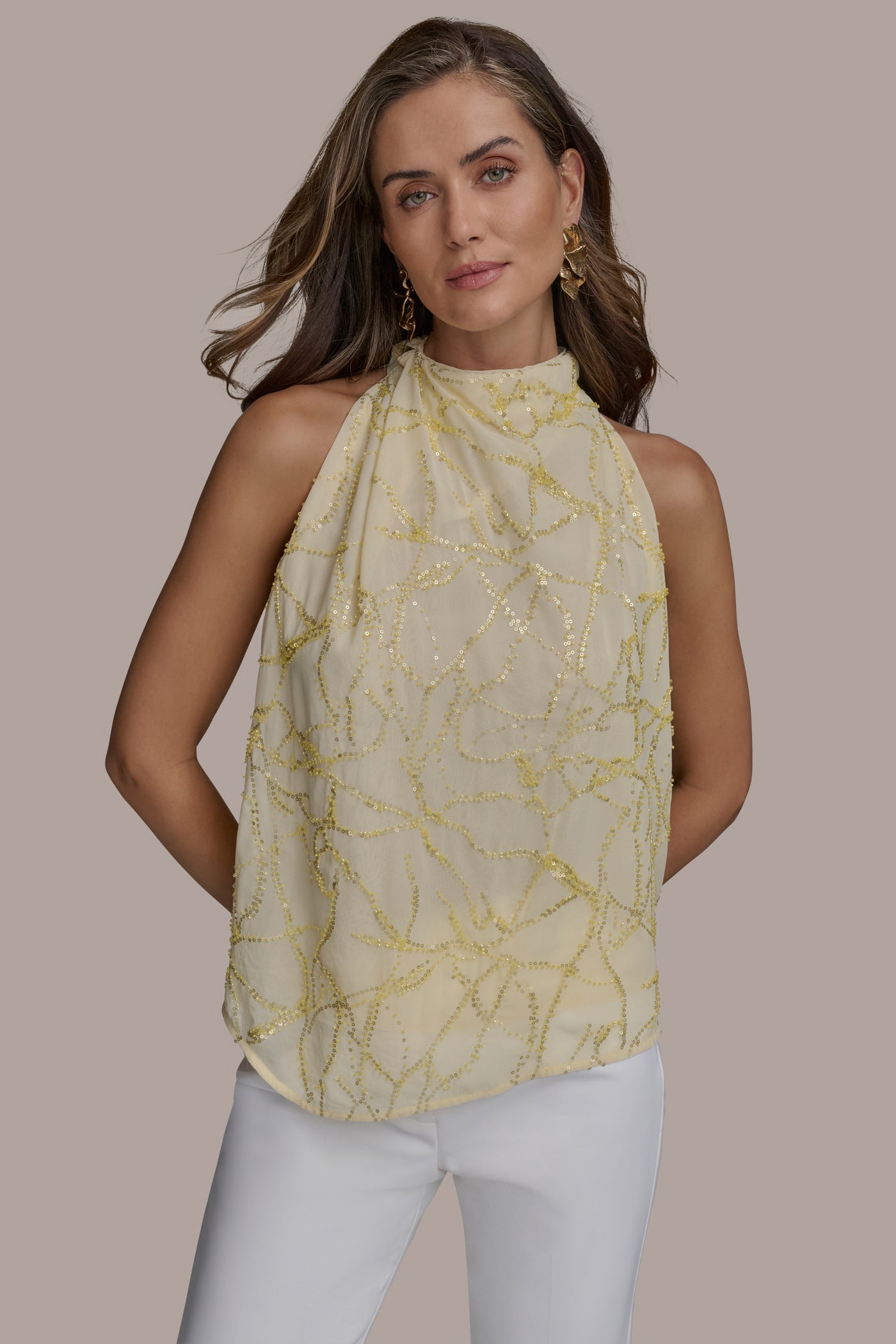 PANNA COTTA PLEAT SHOULDER HALTER Donna Karan