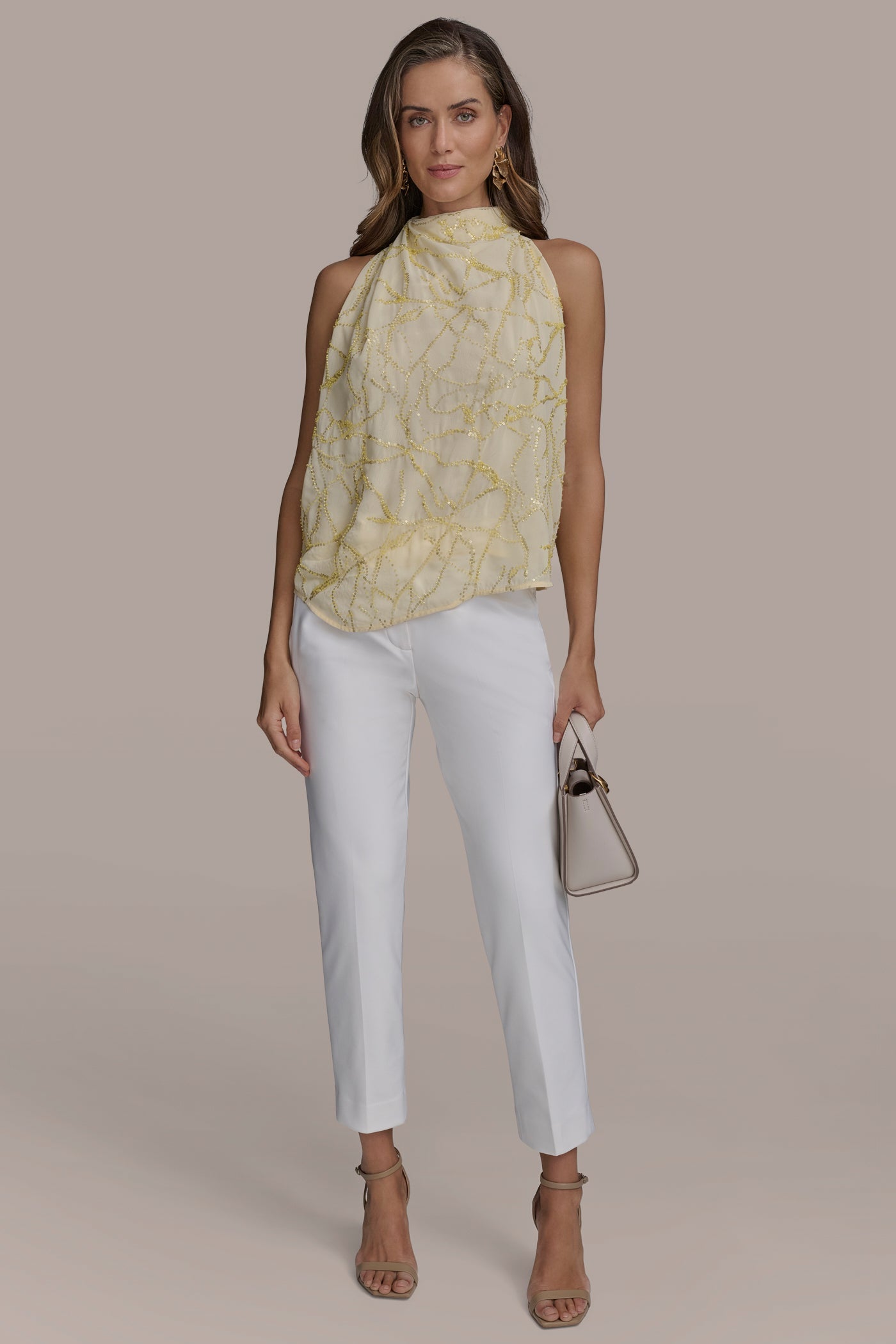 PANNA COTTA PLEAT SHOULDER HALTER Donna Karan