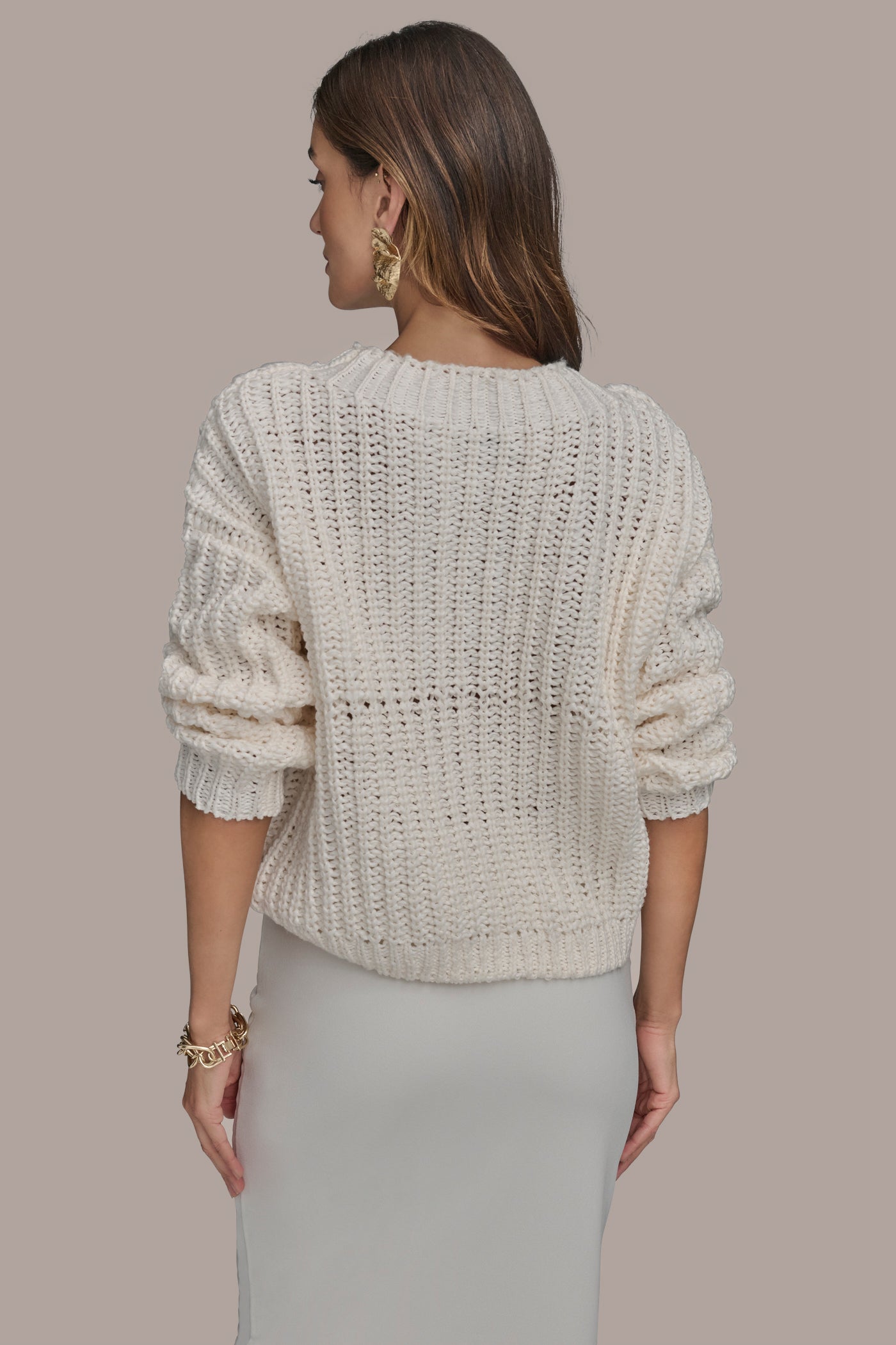CREAM OPEN STITCH DOLMAN SWEATER Donna Karan