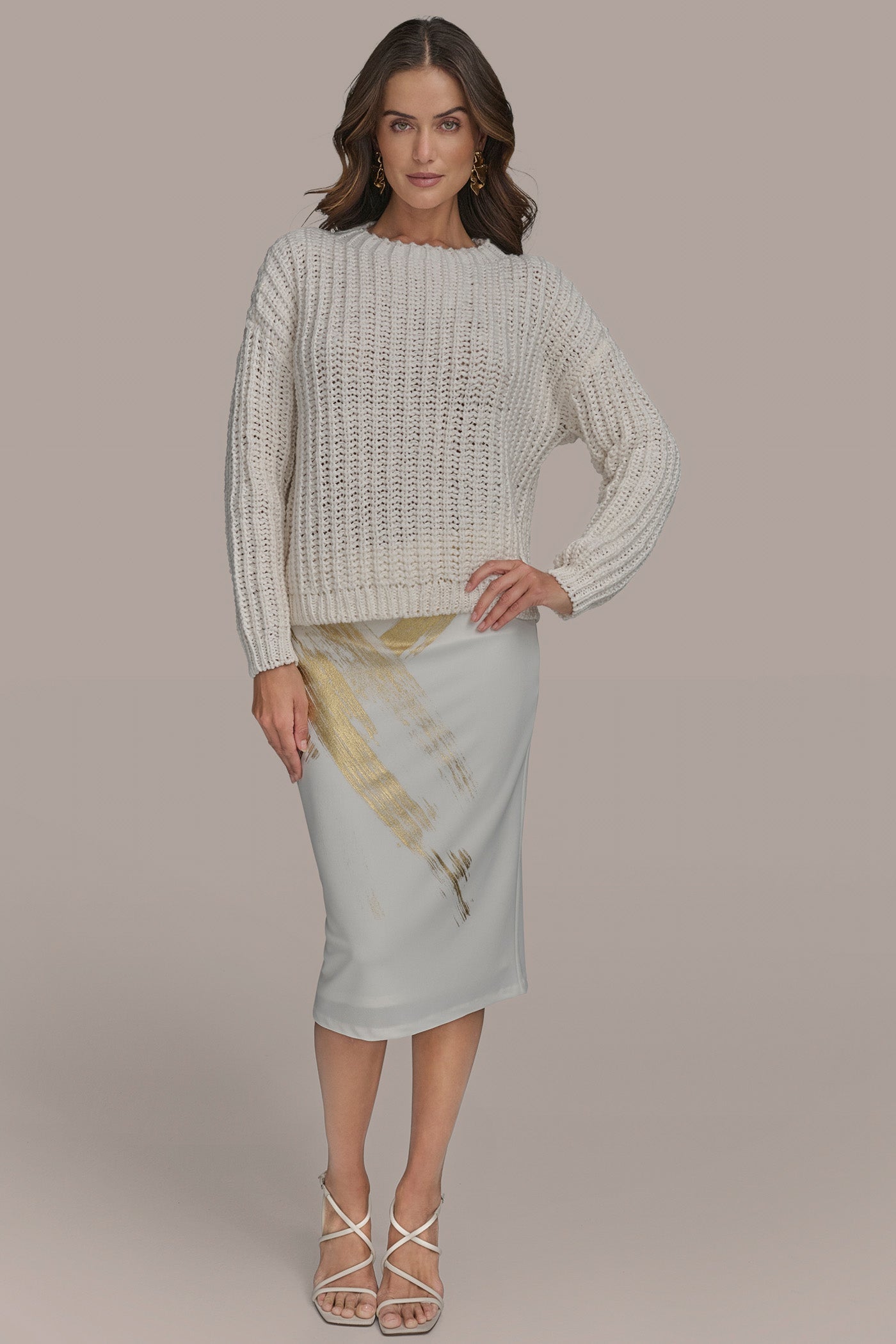 CREAM OPEN STITCH DOLMAN SWEATER Donna Karan