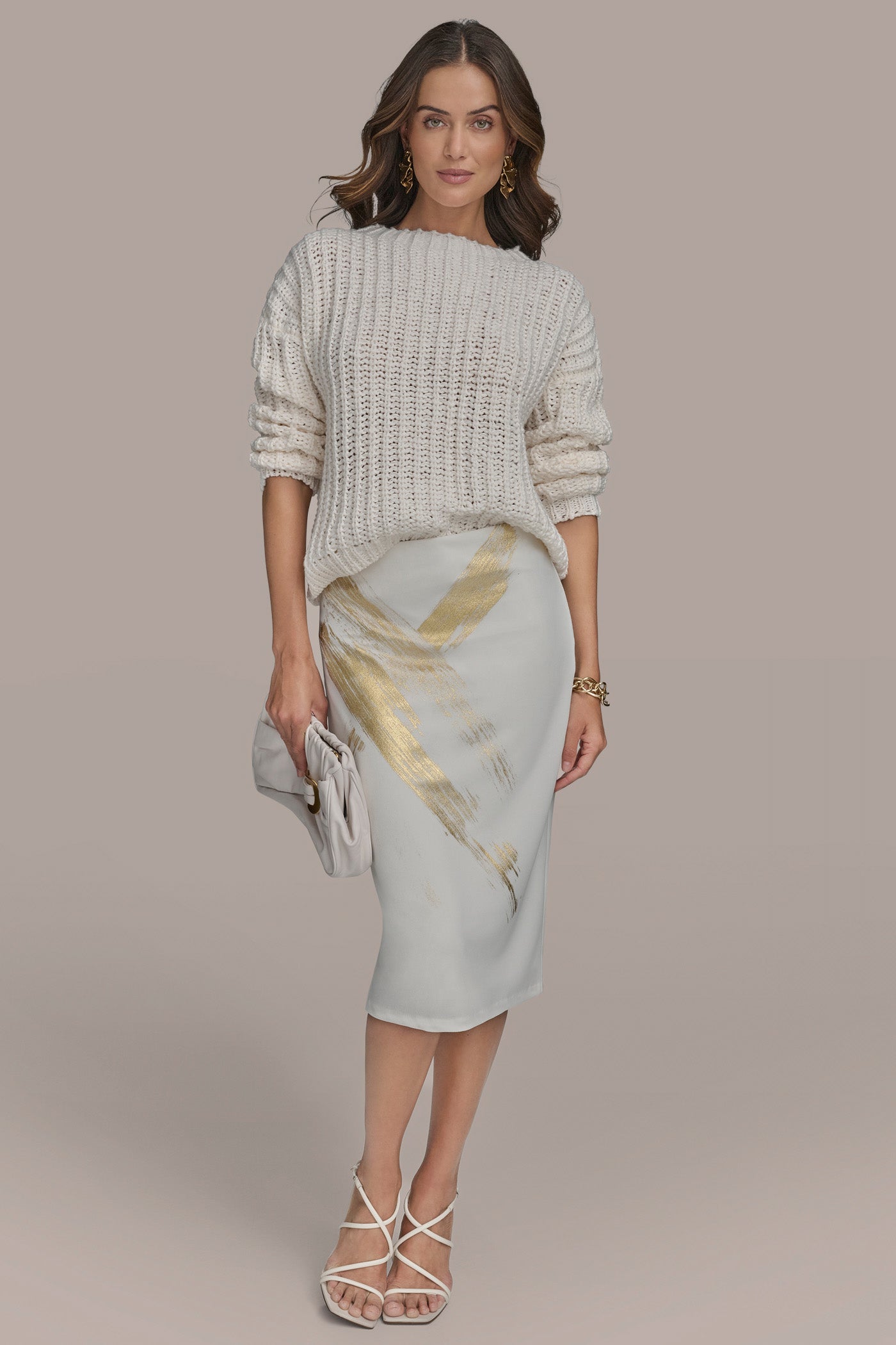 CREAM OPEN STITCH DOLMAN SWEATER Donna Karan