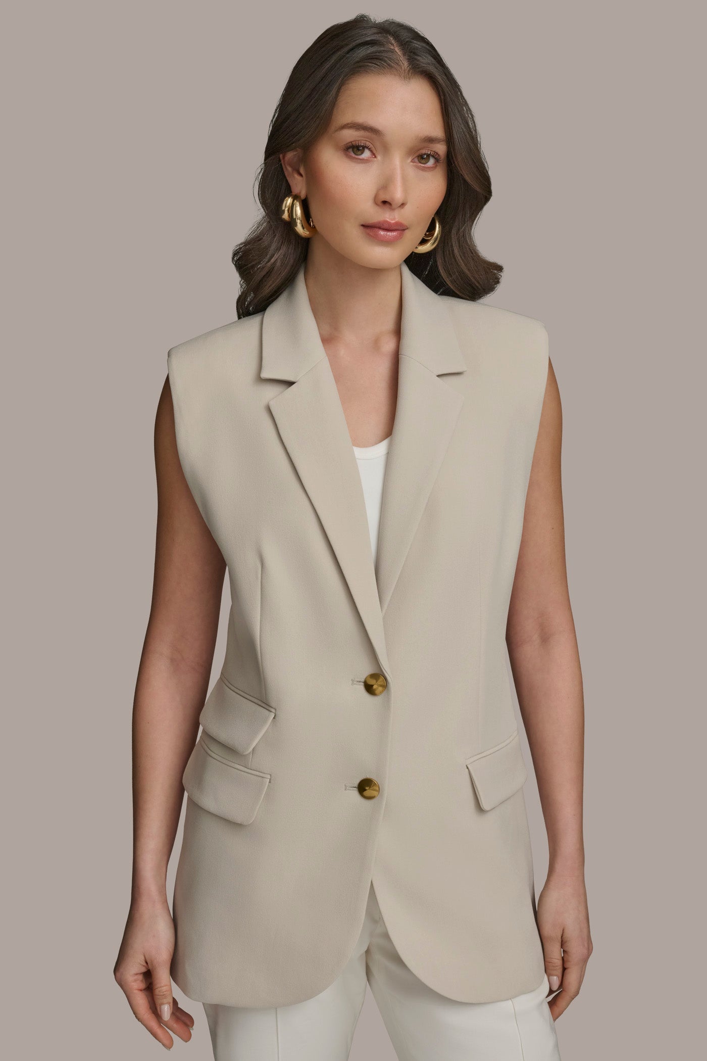 TUSCAN GREY BUTTON VEST WITH POCKET DETAIL Donna Karan
