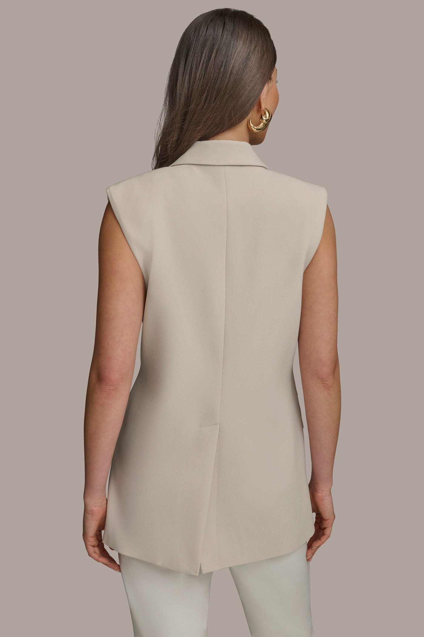 TUSCAN GREY BUTTON VEST WITH POCKET DETAIL Donna Karan
