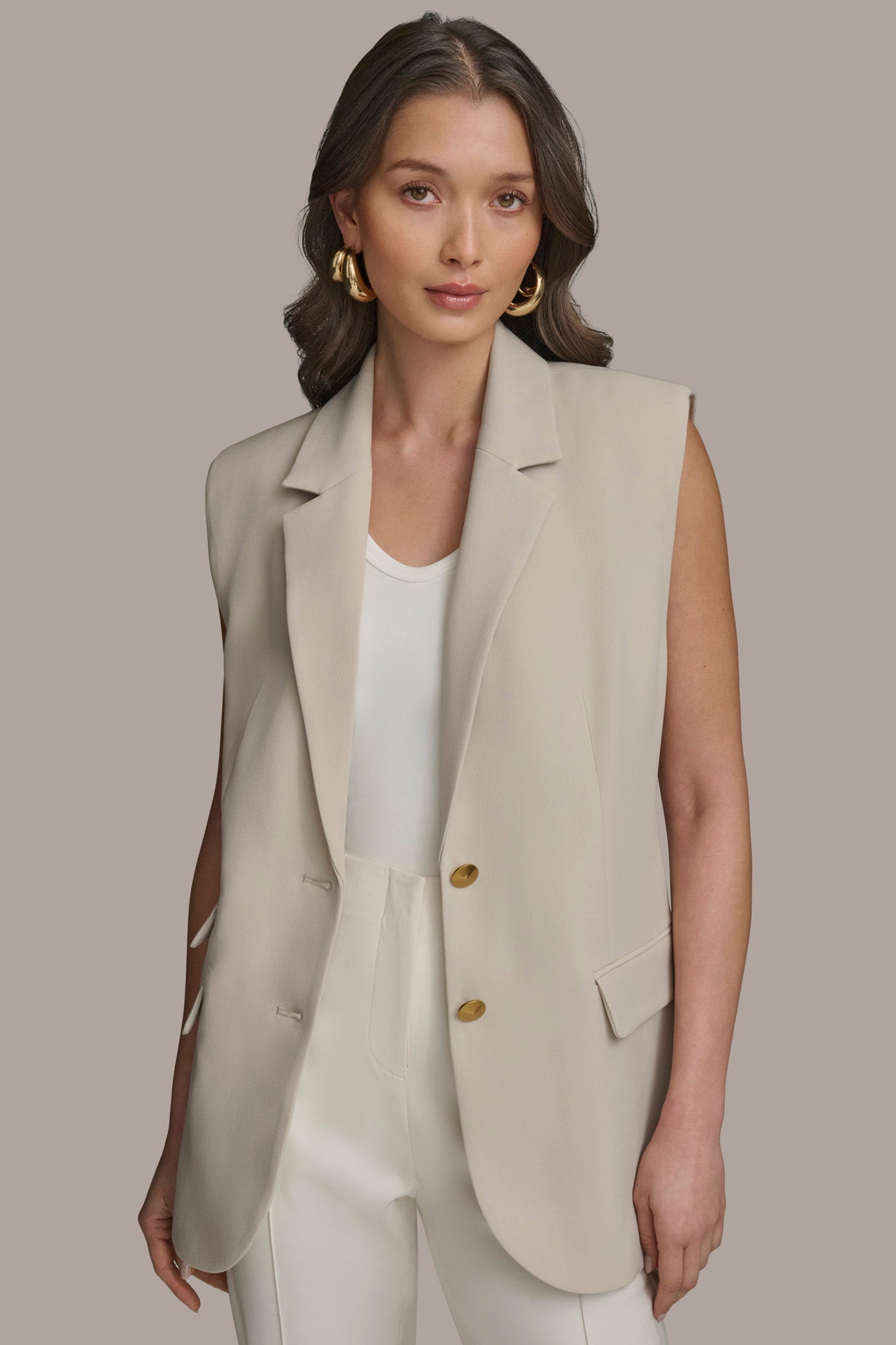 TUSCAN GREY BUTTON VEST WITH POCKET DETAIL Donna Karan