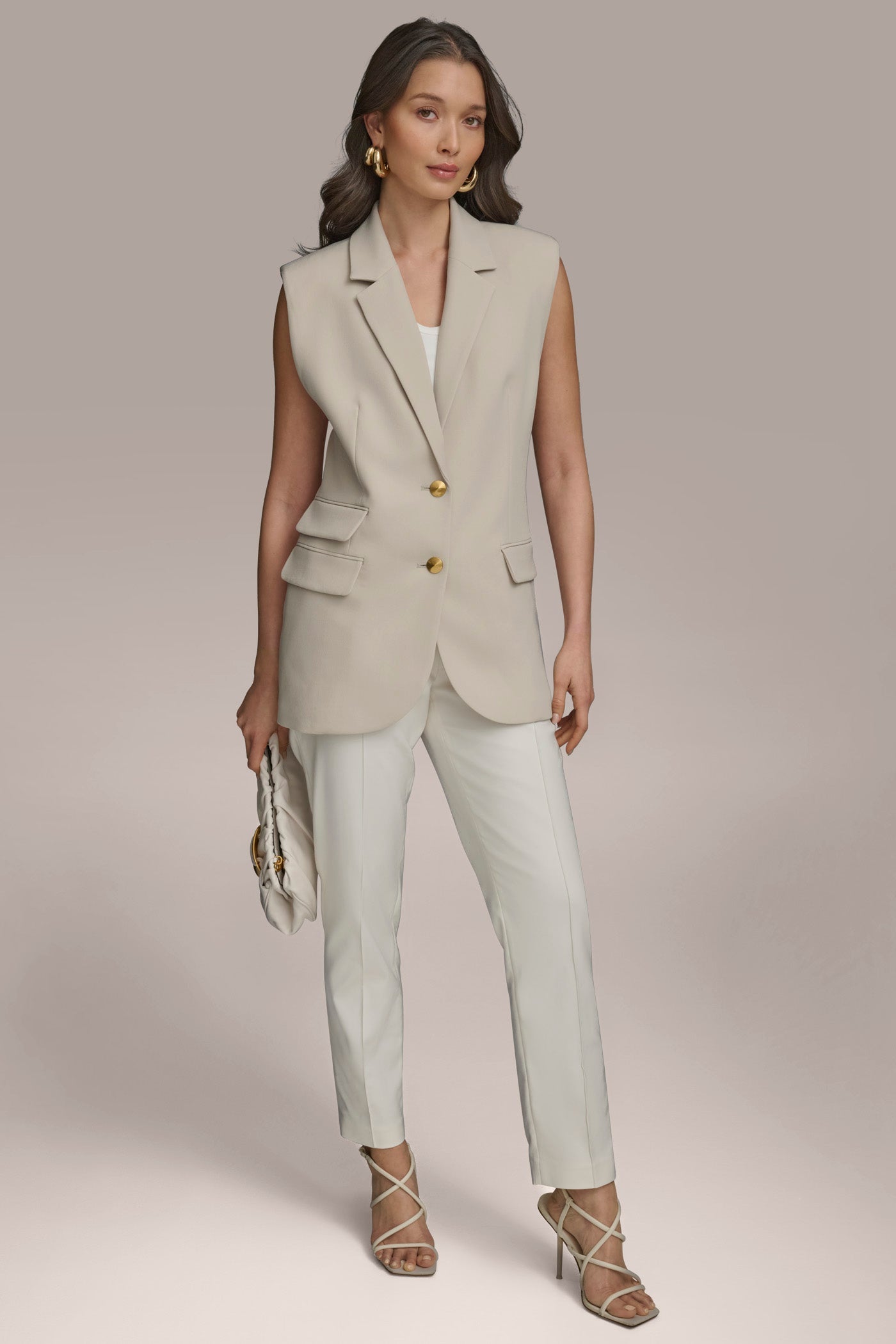 TUSCAN GREY BUTTON VEST WITH POCKET DETAIL Donna Karan