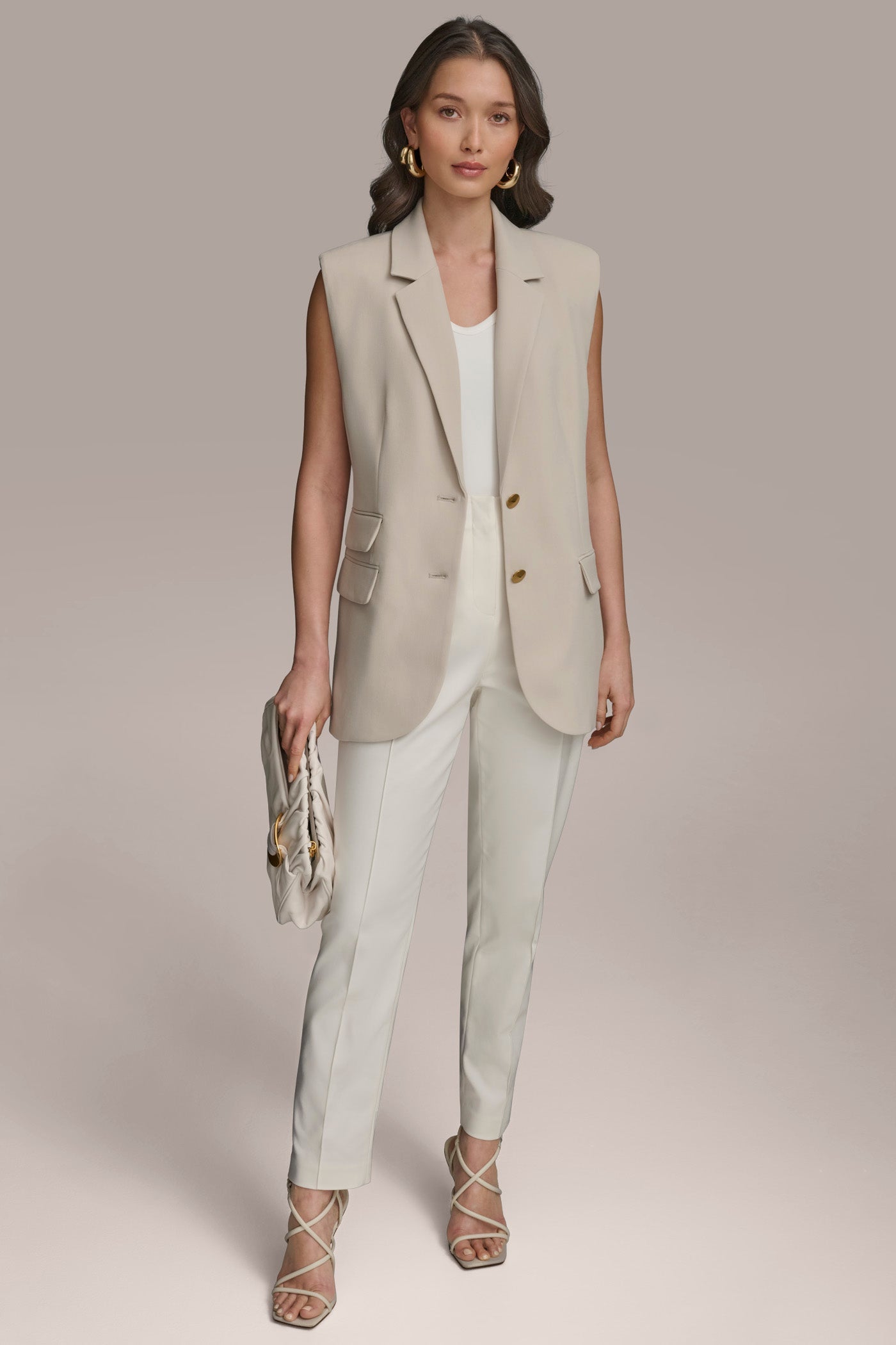 TUSCAN GREY BUTTON VEST WITH POCKET DETAIL Donna Karan