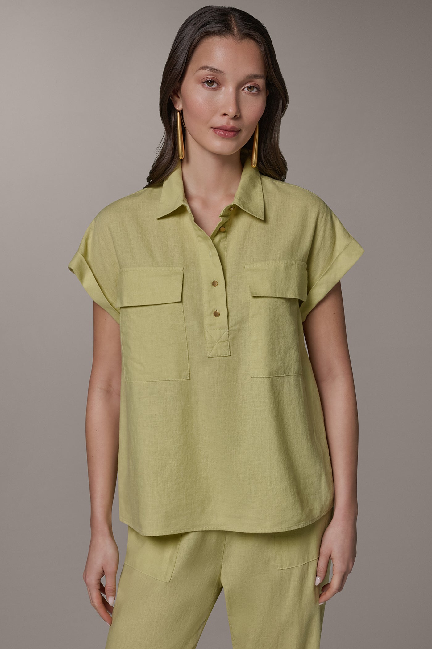 Citrus CAP SLEEVE CAMP SHIRT Donna Karan