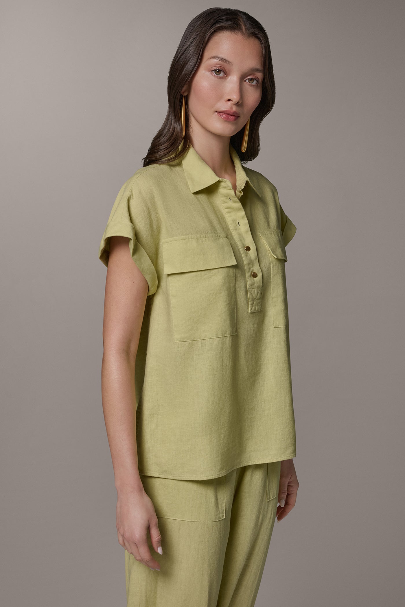 Citrus CAP SLEEVE CAMP SHIRT Donna Karan