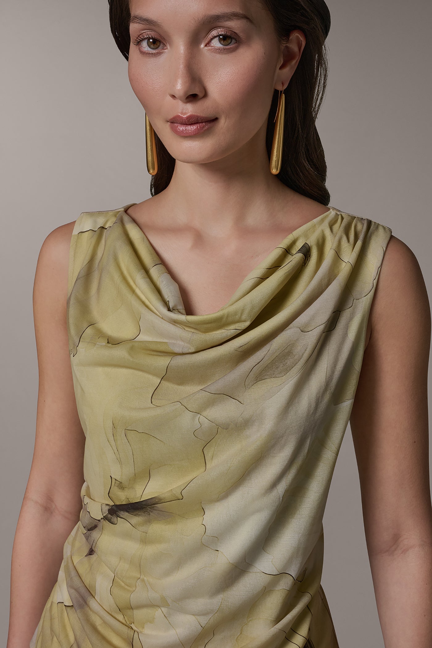 Citrus Green Combo SLEEVELESS COWL-NECK PRINT BLOUSE Donna Karan