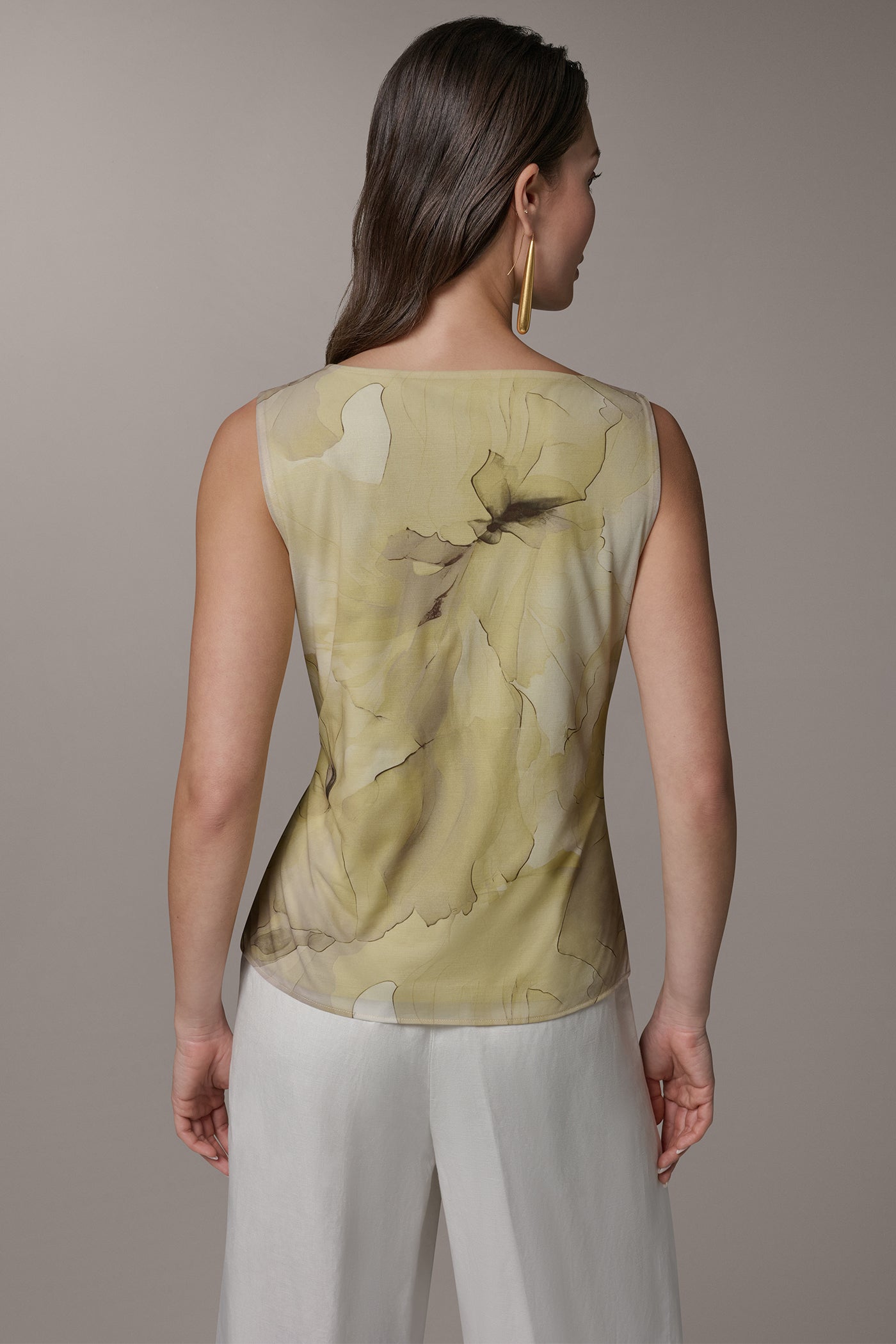 Citrus Green Combo SLEEVELESS COWL-NECK PRINT BLOUSE Donna Karan