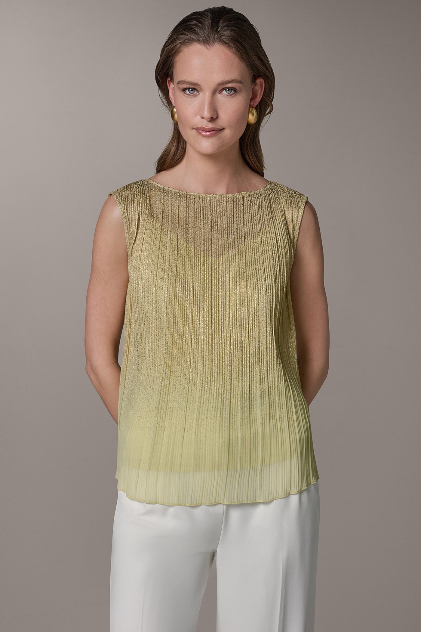 Citrus/Gold SLEEVELESS METALLIC BLOUSE Donna Karan