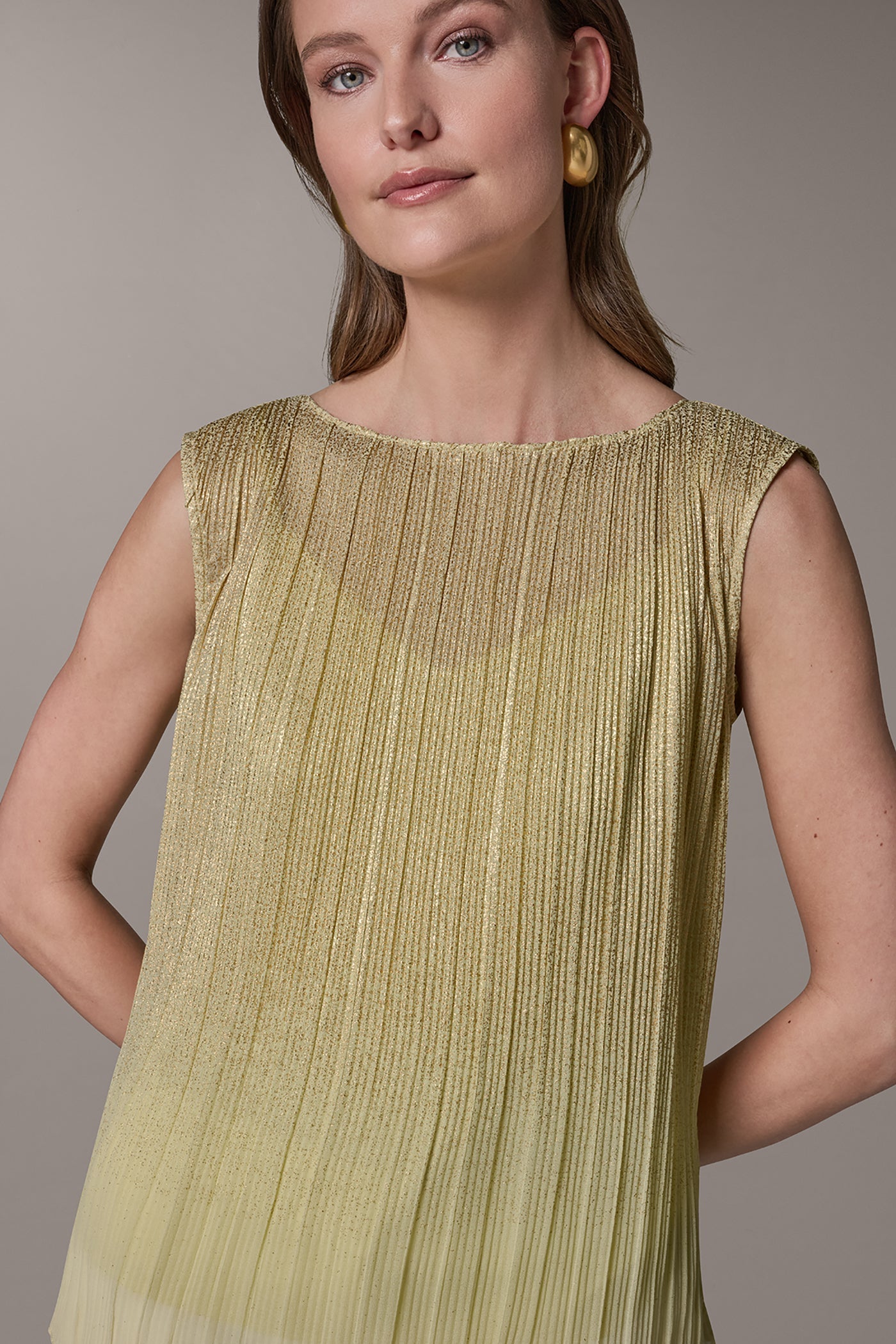 Citrus/Gold SLEEVELESS METALLIC BLOUSE Donna Karan