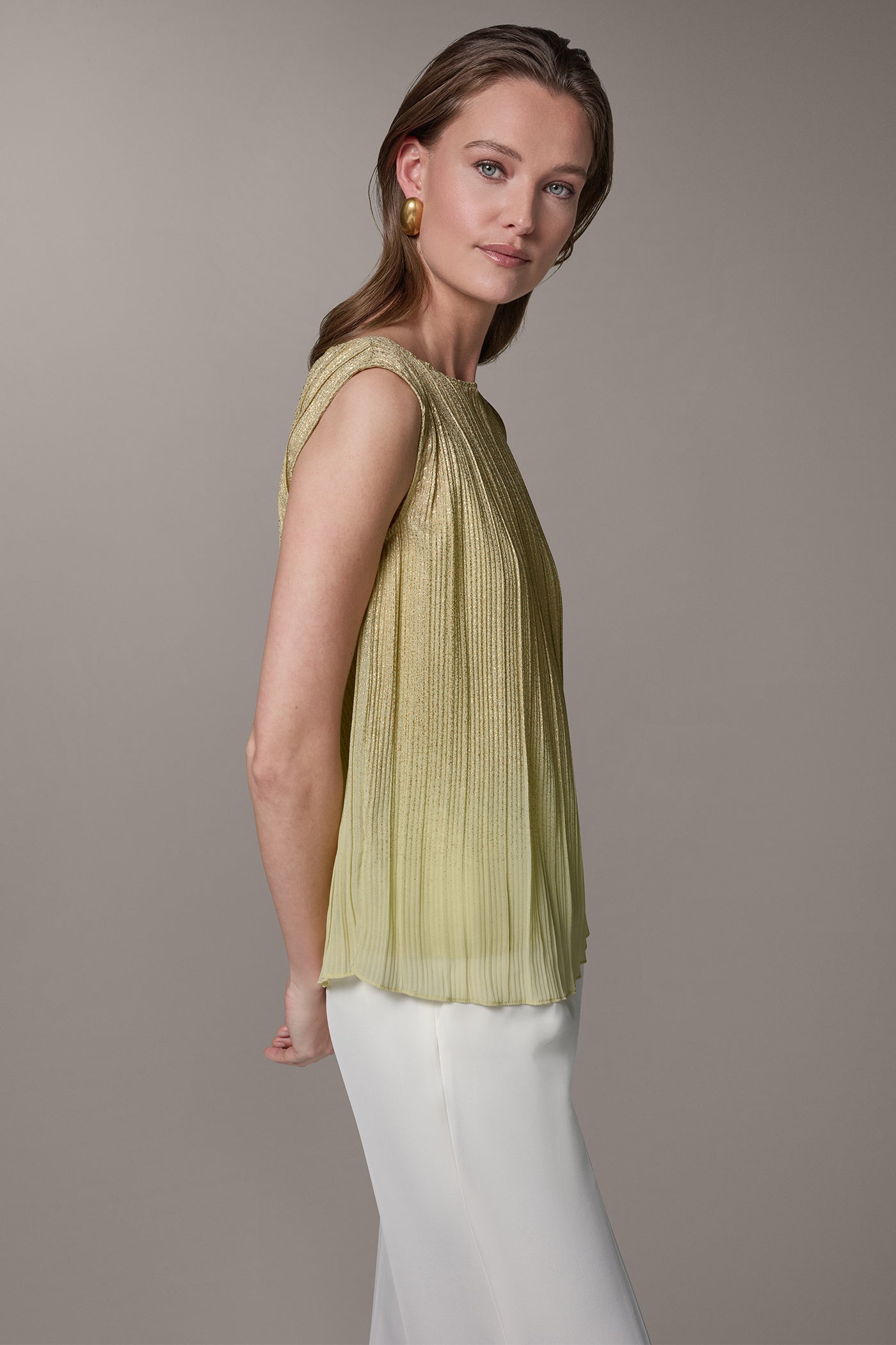 Citrus/Gold SLEEVELESS METALLIC BLOUSE Donna Karan