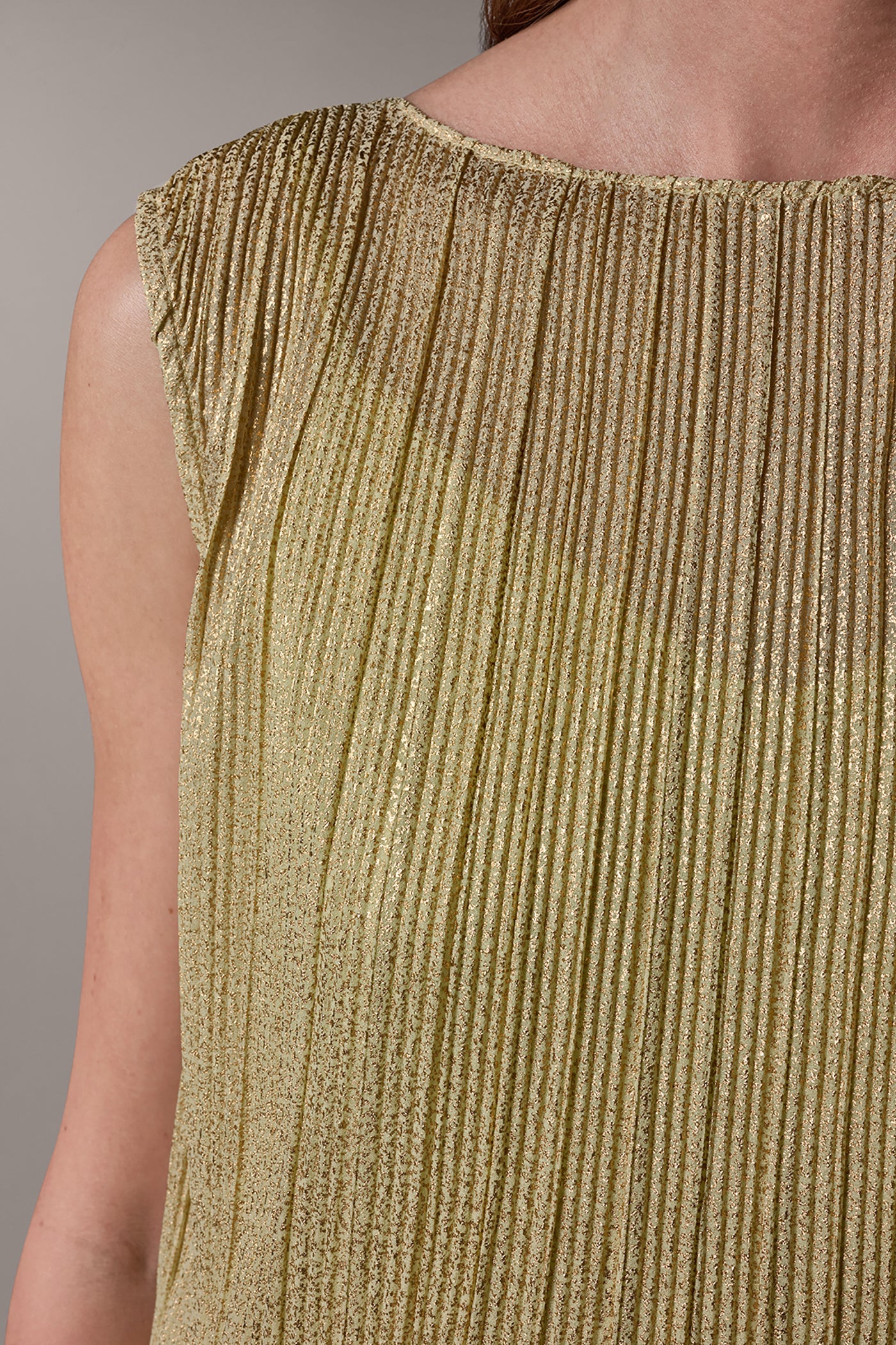 Citrus/Gold SLEEVELESS METALLIC BLOUSE Donna Karan