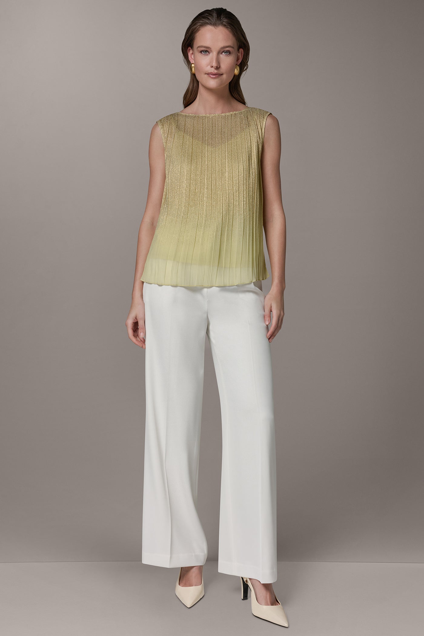 Citrus/Gold SLEEVELESS METALLIC BLOUSE Donna Karan