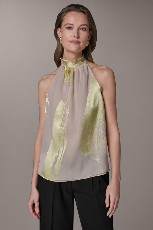 Sisal/Citrus SLEEVELESS METALLIC BRUSHSTROKE BLOUSE Donna Karan