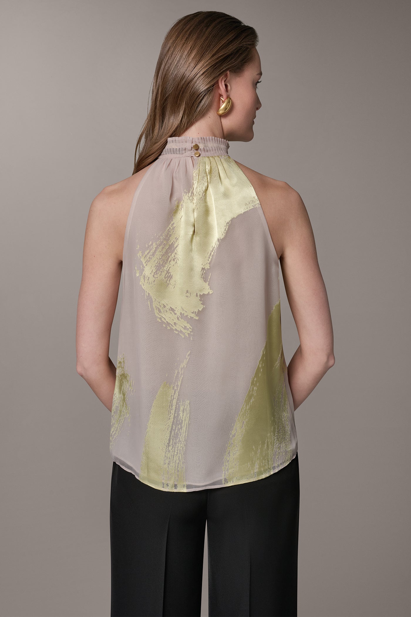 Sisal/Citrus SLEEVELESS METALLIC BRUSHSTROKE BLOUSE Donna Karan