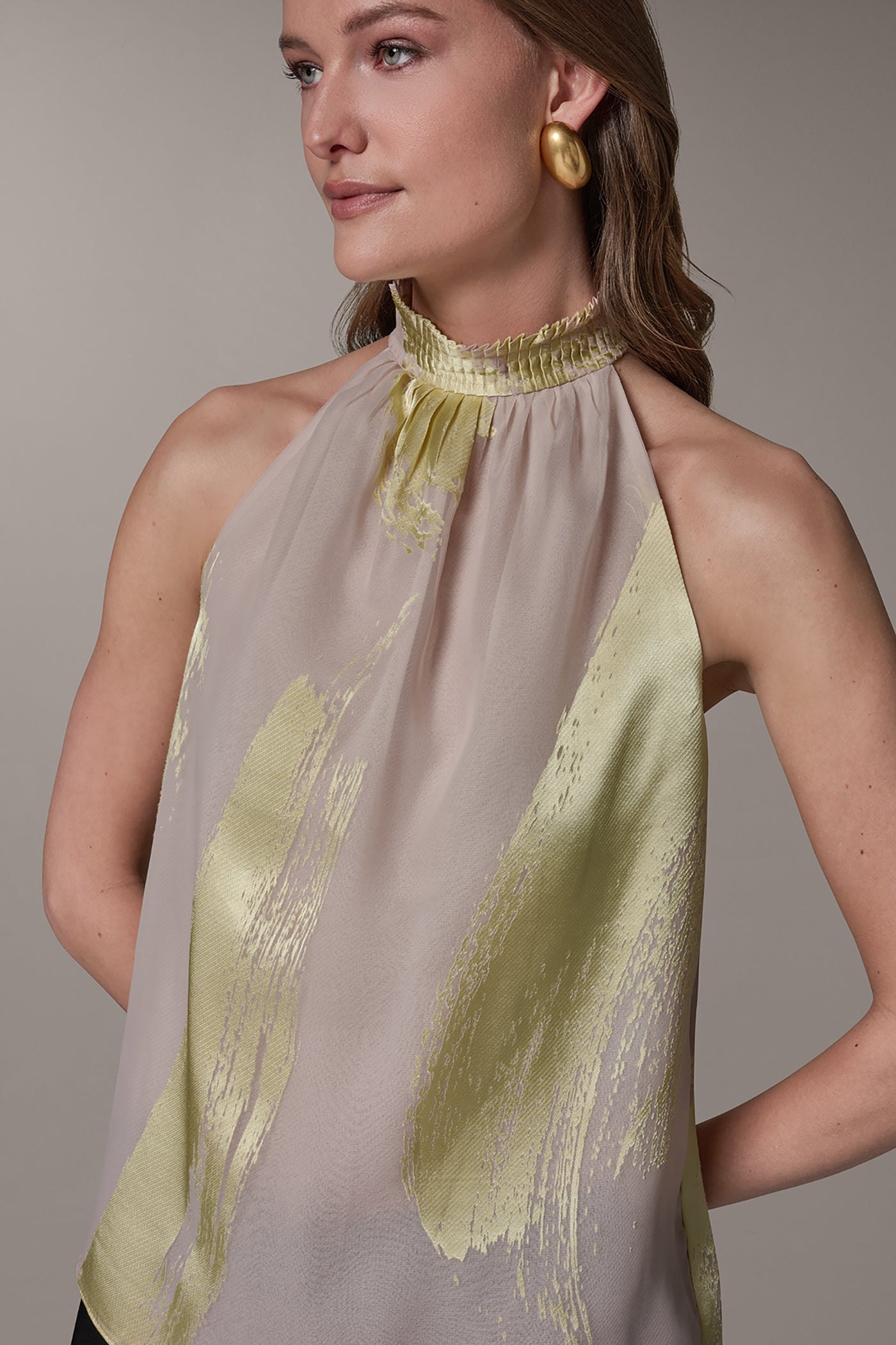 Sisal/Citrus SLEEVELESS METALLIC BRUSHSTROKE BLOUSE Donna Karan