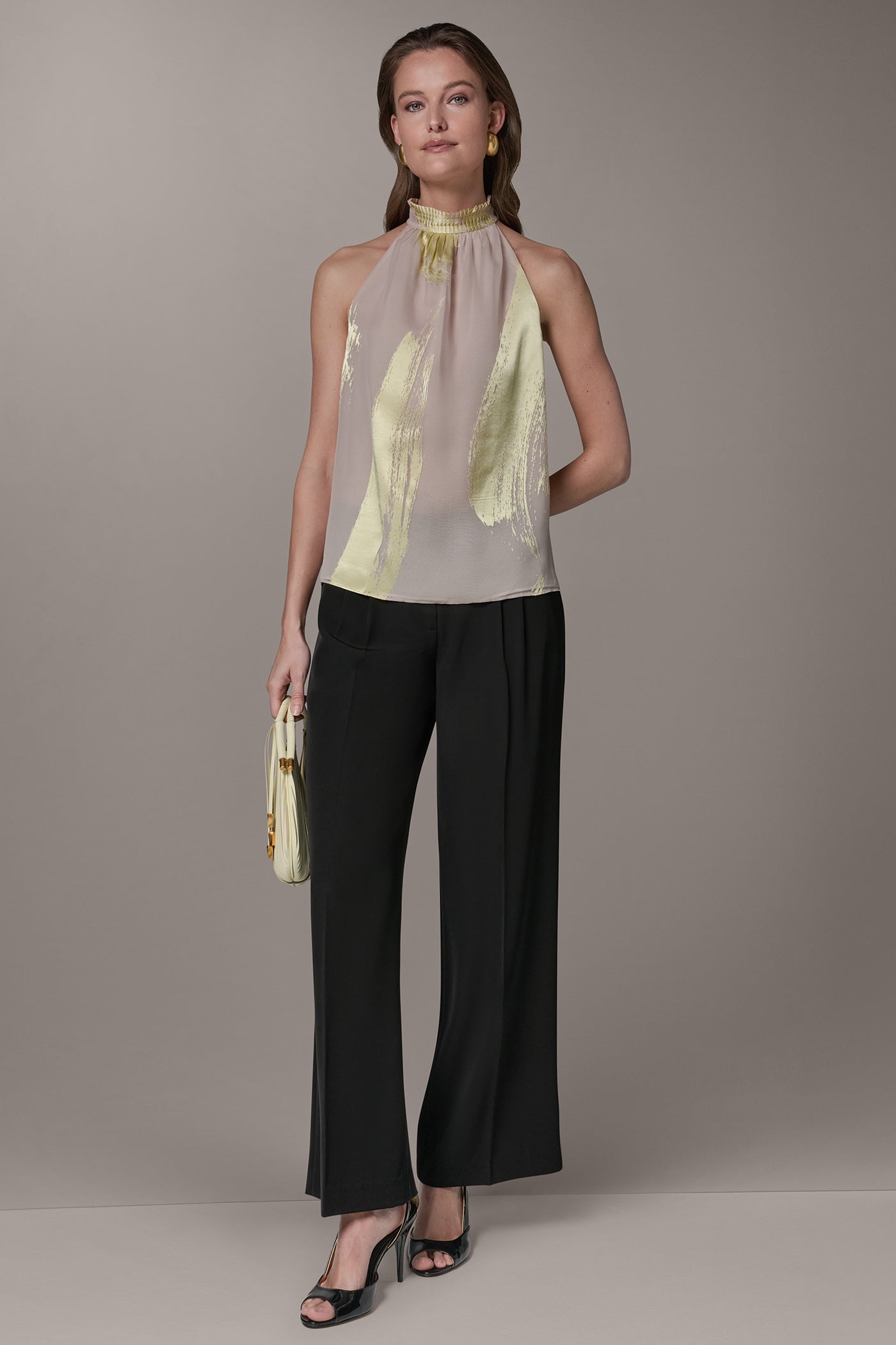 Sisal/Citrus SLEEVELESS METALLIC BRUSHSTROKE BLOUSE Donna Karan