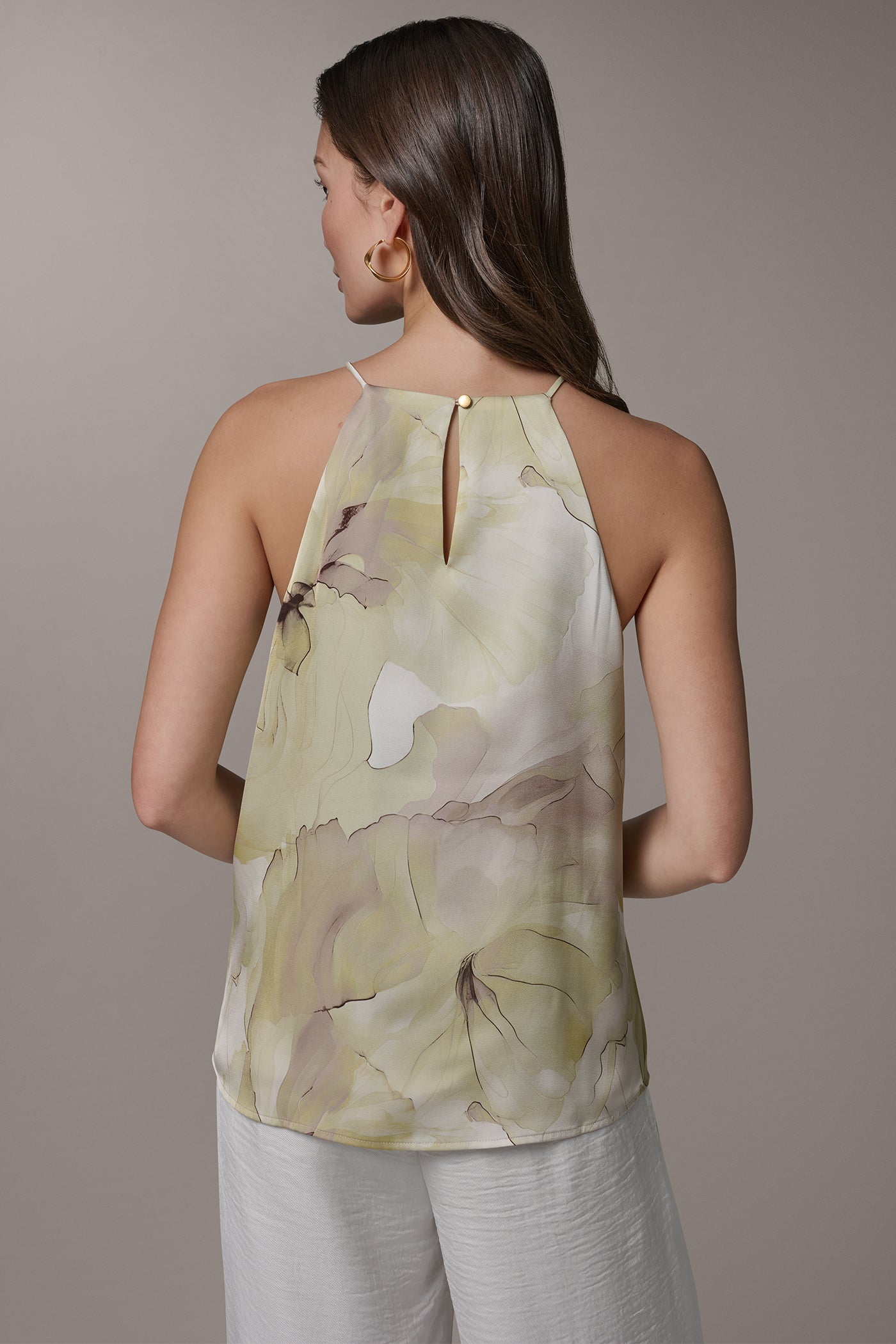 Citrus Green Combo SLEEVELESS FLORAL HALTER TOP Donna Karan