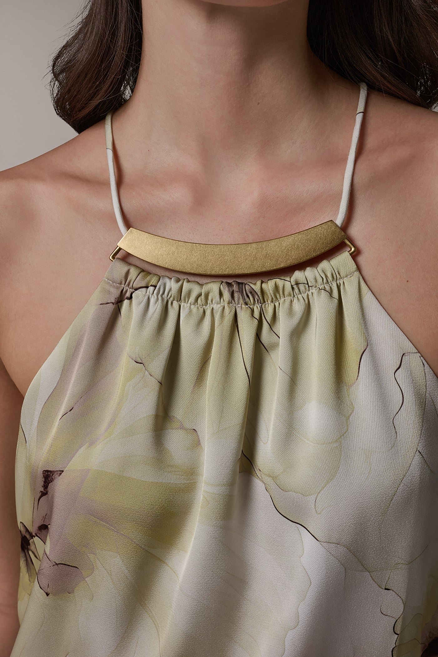 Citrus Green Combo SLEEVELESS FLORAL HALTER TOP Donna Karan