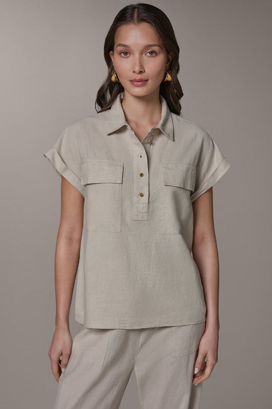 Natural CAP SLEEVE CAMP SHIRT Donna Karan