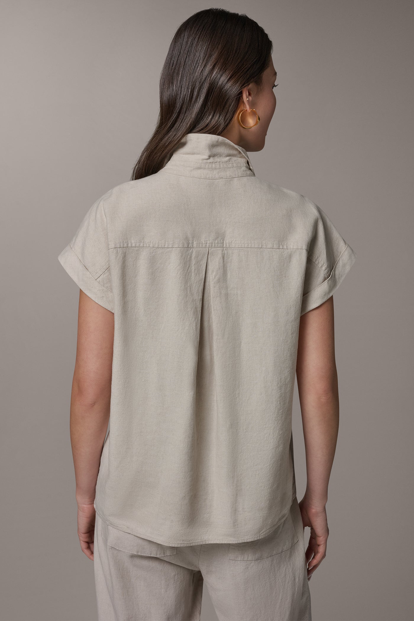 Natural CAP SLEEVE CAMP SHIRT Donna Karan