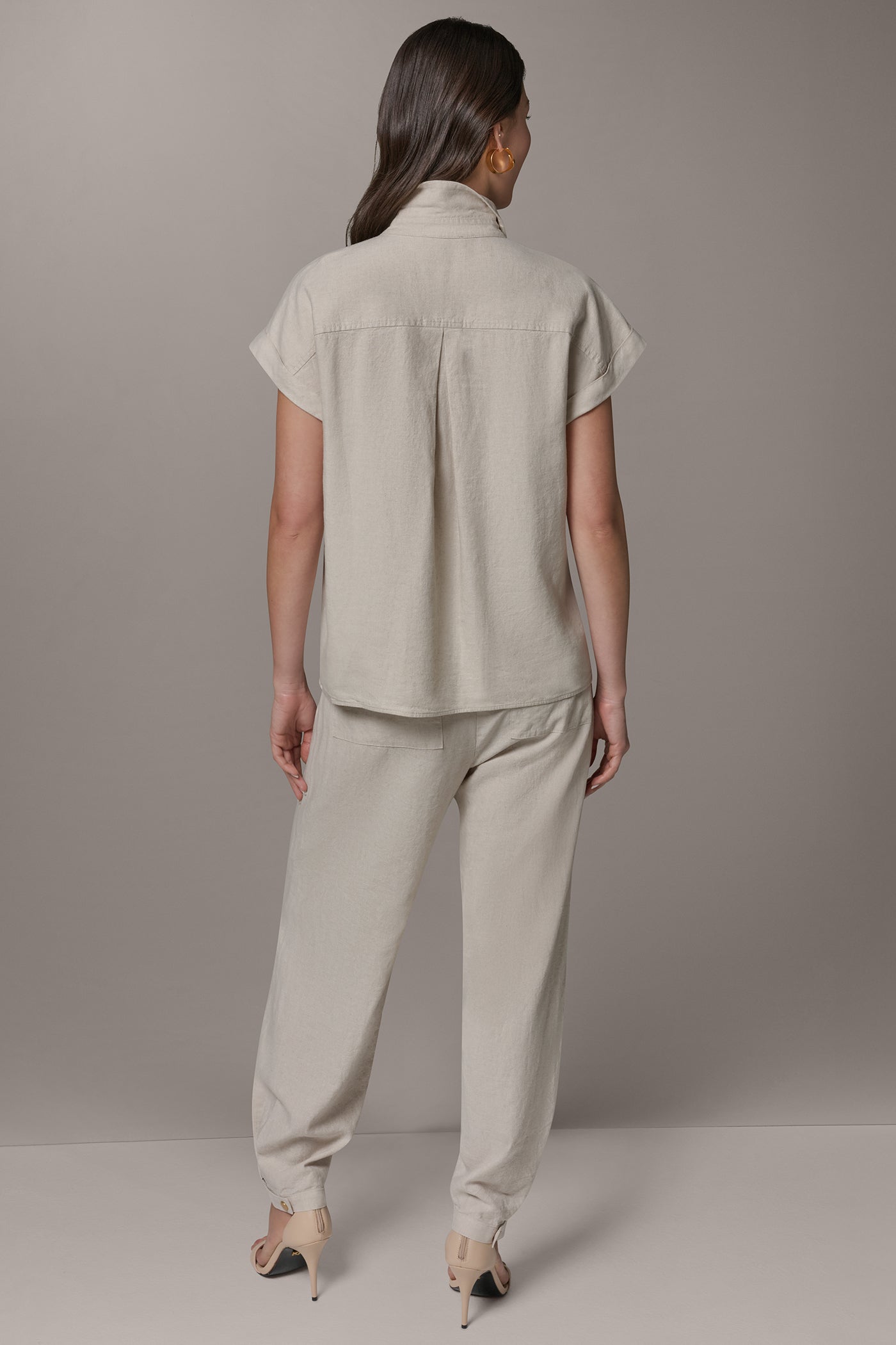 Natural CAP SLEEVE CAMP SHIRT Donna Karan