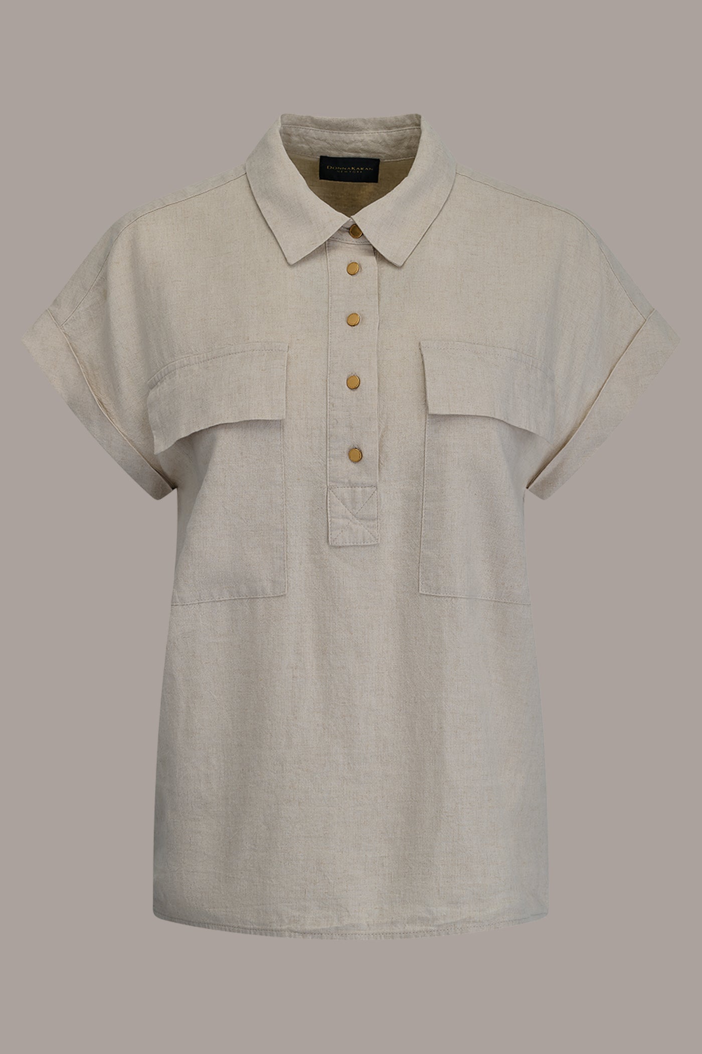 Natural CAP SLEEVE CAMP SHIRT Donna Karan