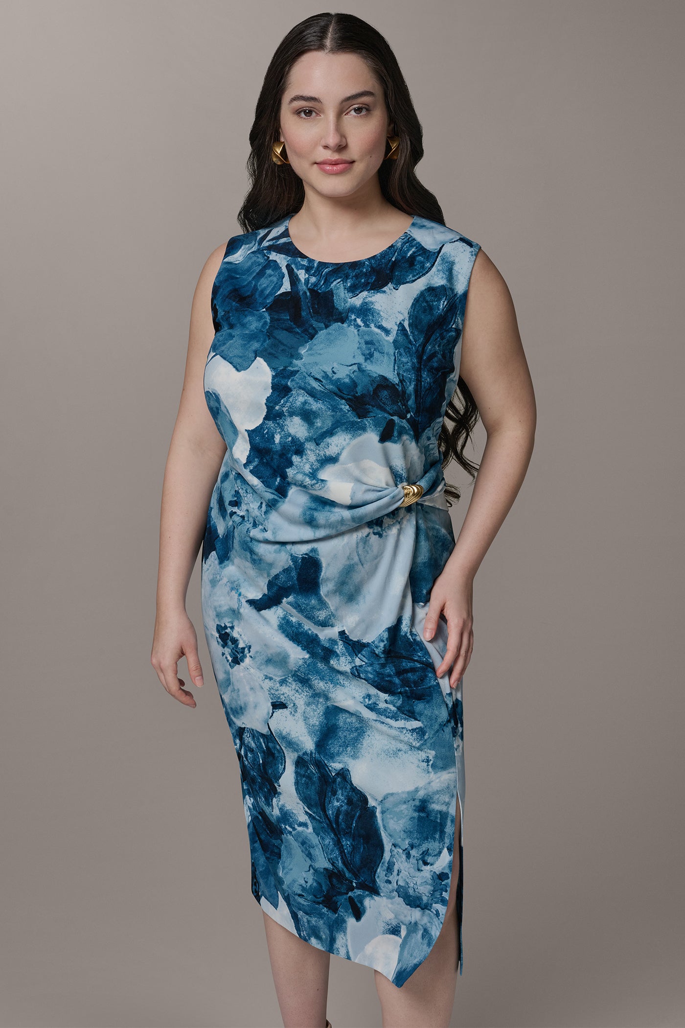 Nightfall Multi SLEEVELESS TWIST WAIST MIDI SHEATH Donna Karan