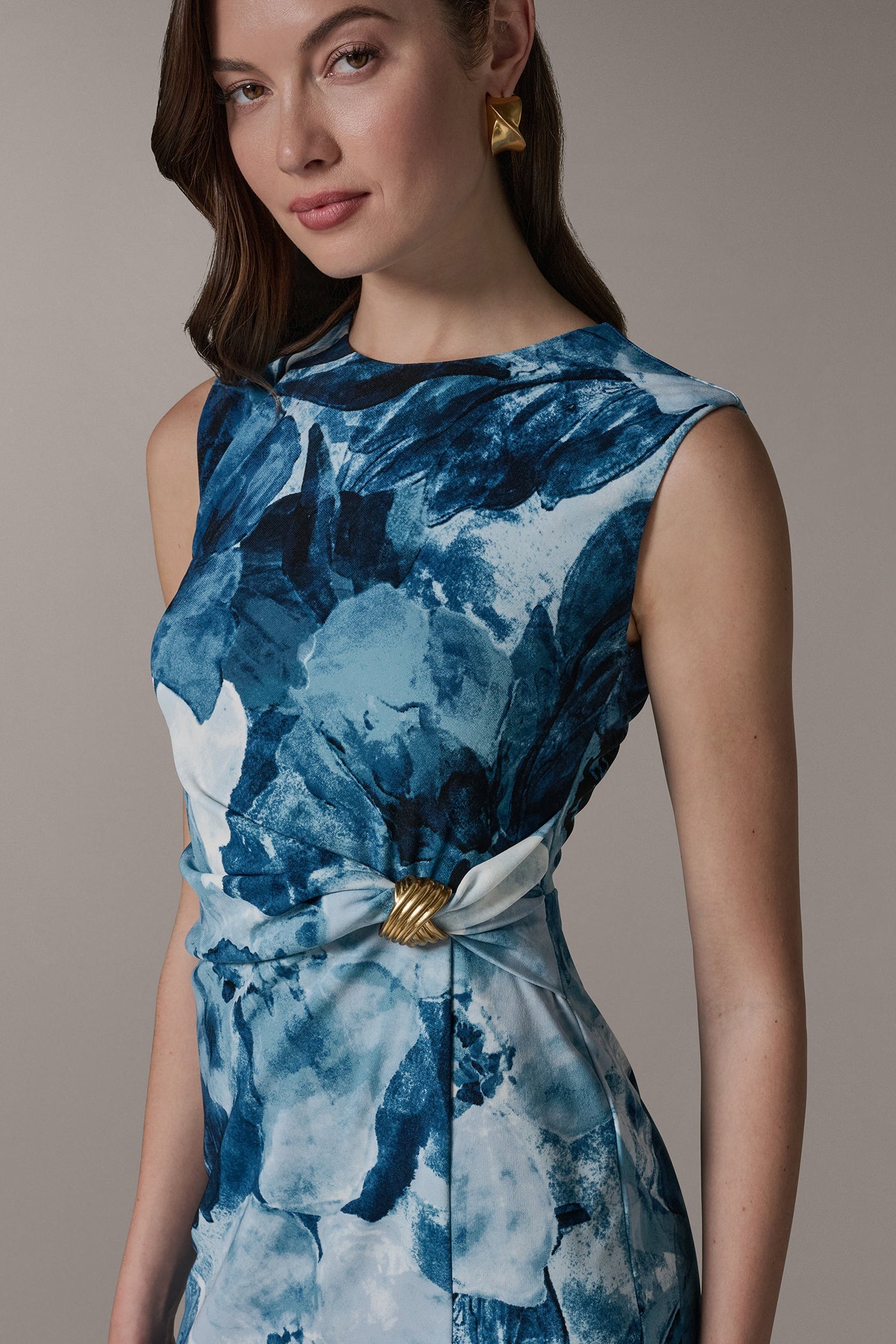 Nightfall Multi SLEEVELESS TWIST WAIST MIDI SHEATH Donna Karan