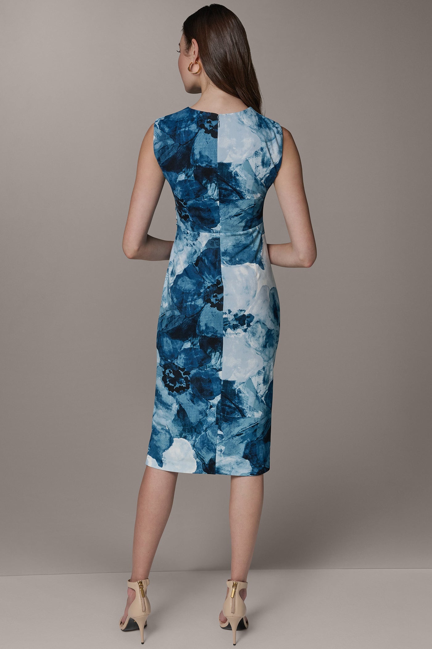 Nightfall Multi SLEEVELESS TWIST WAIST MIDI SHEATH Donna Karan