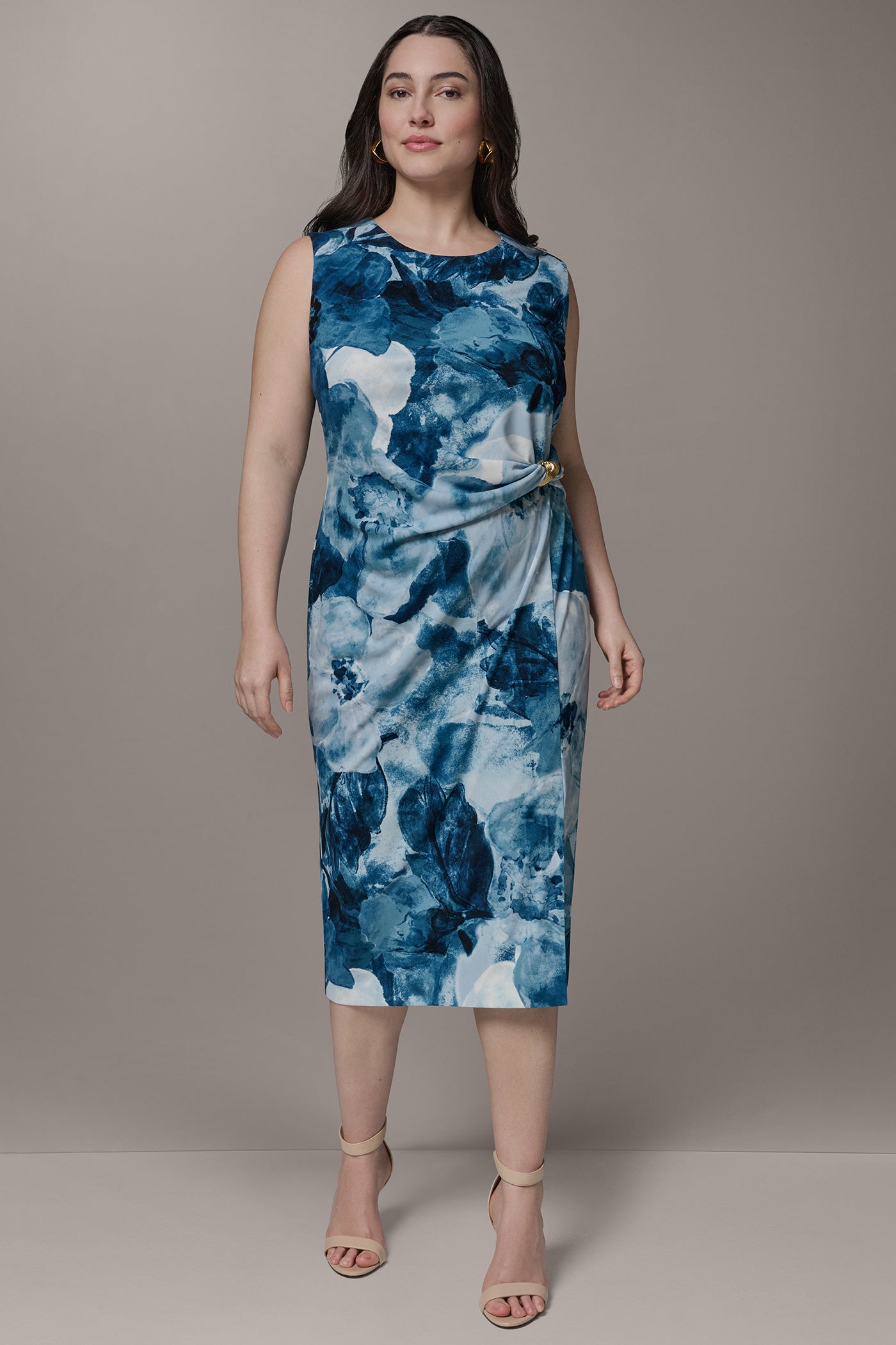 Nightfall Multi SLEEVELESS TWIST WAIST MIDI SHEATH Donna Karan